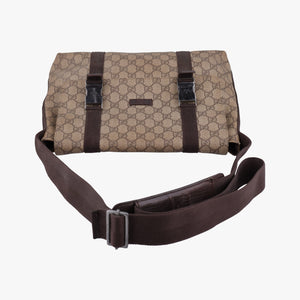 Secondhand Gucci GG Supreme Double Buckle Beige × Dark Brown PVC coated canvas 122373 shoulderbag | stylenewstar
