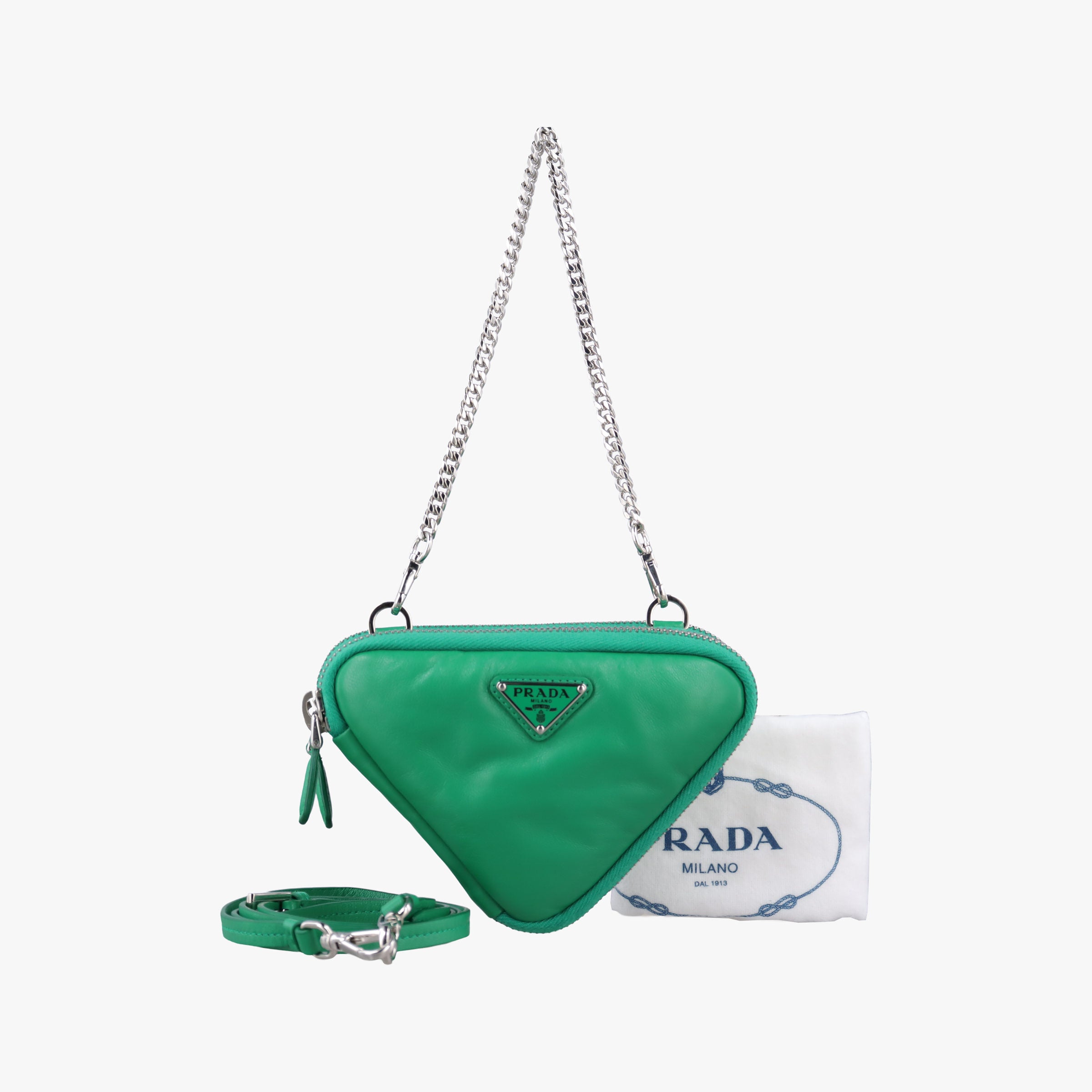 Pre-owned Prada triangle mini Green Leather 1NR015 shoulderbag | stylenewstar