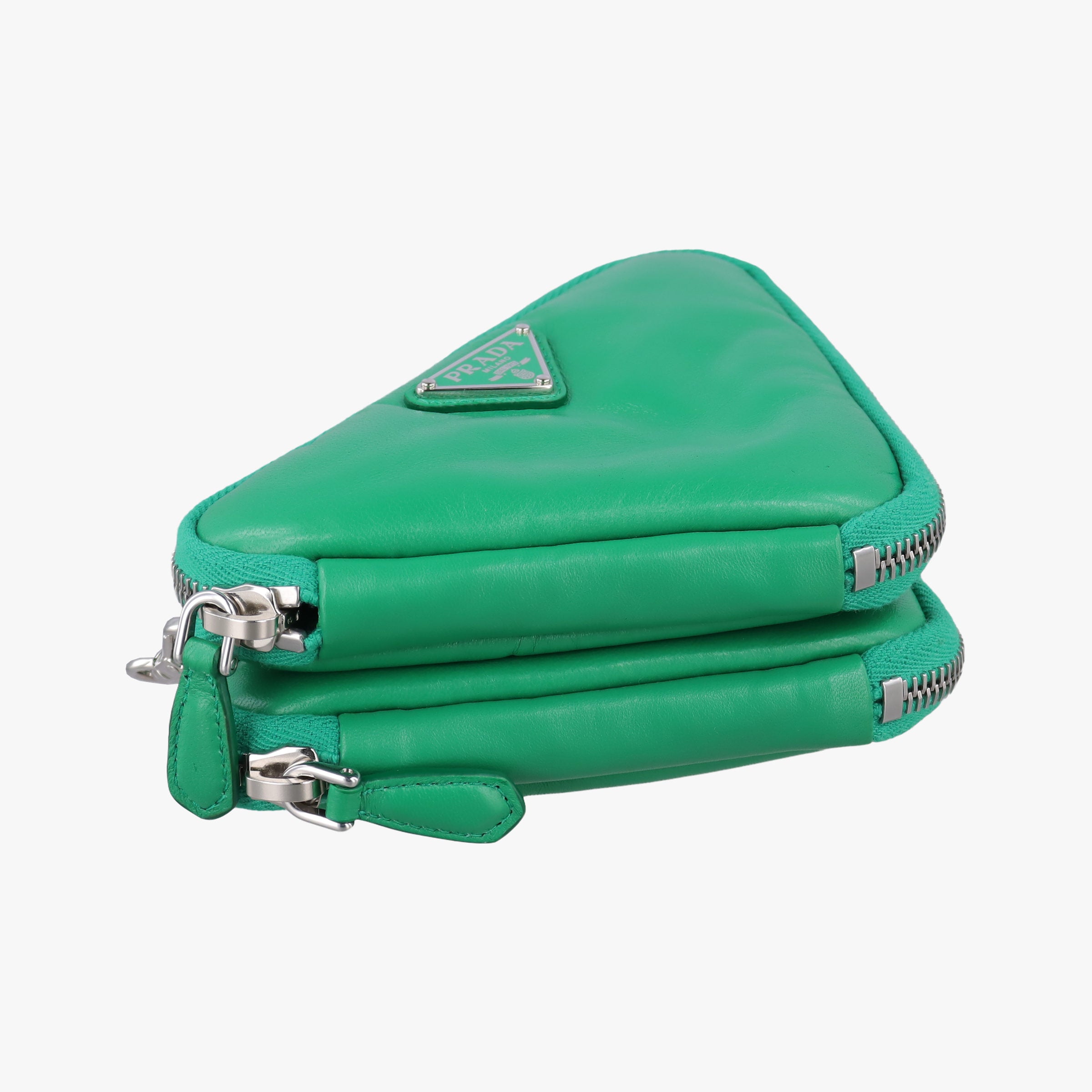 Pre-owned Prada triangle mini Green Leather 1NR015 shoulderbag | stylenewstar