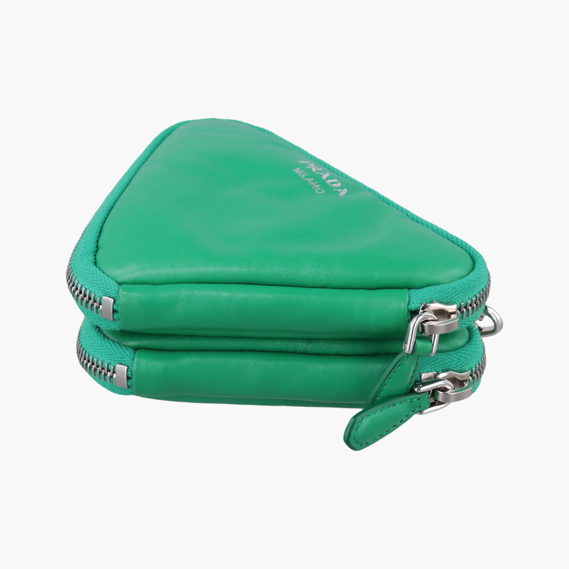 Pre-owned Prada triangle mini Green Leather 1NR015 shoulderbag | stylenewstar