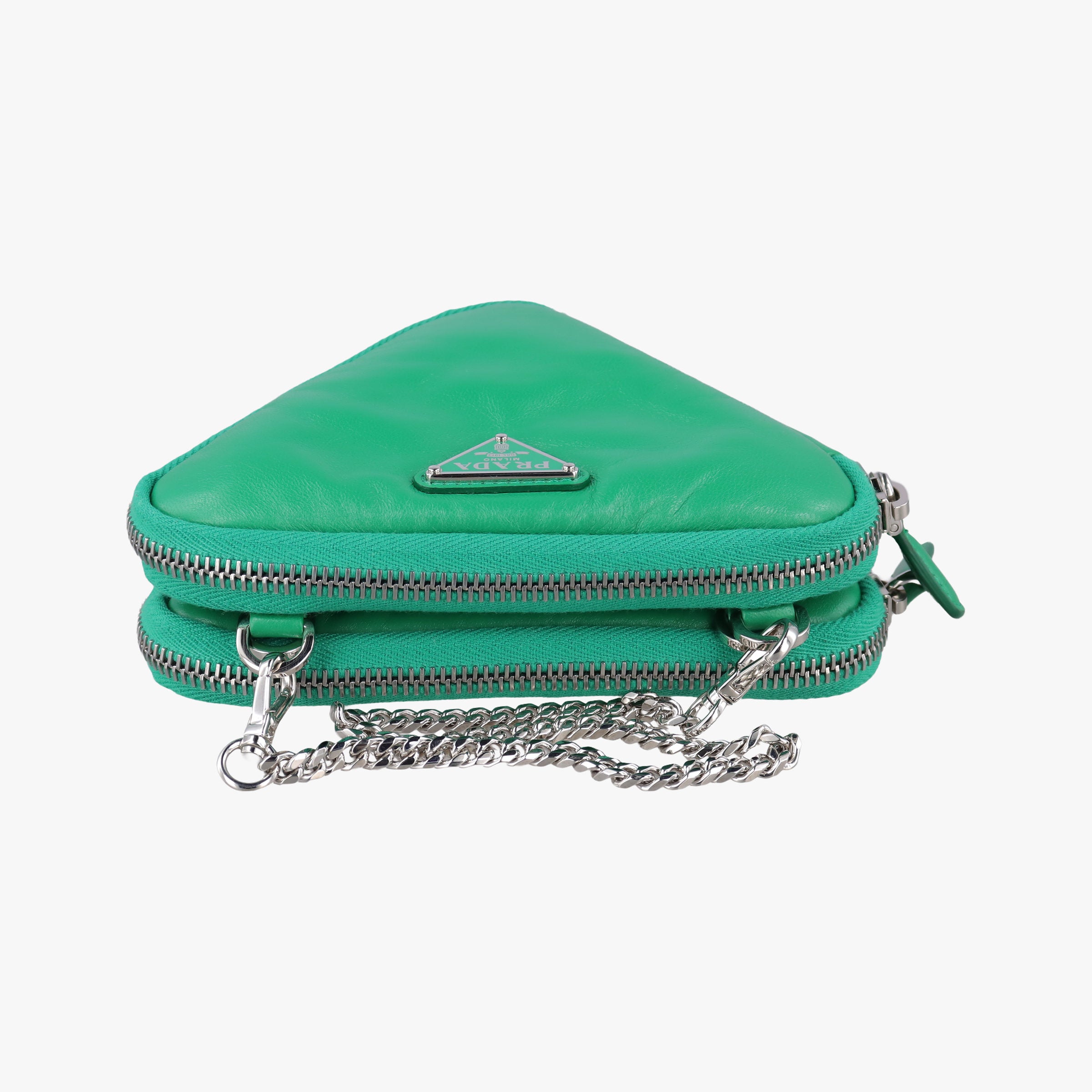 Pre-owned Prada triangle mini Green Leather 1NR015 shoulderbag | stylenewstar