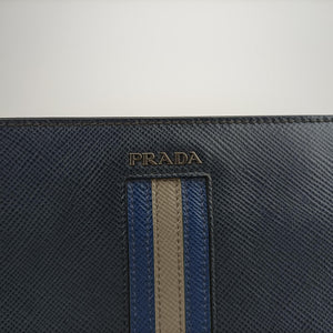 Vintage Prada Stripe Navy × Blue × Gray Saffiano Leather  shoulderbag | stylenewstar