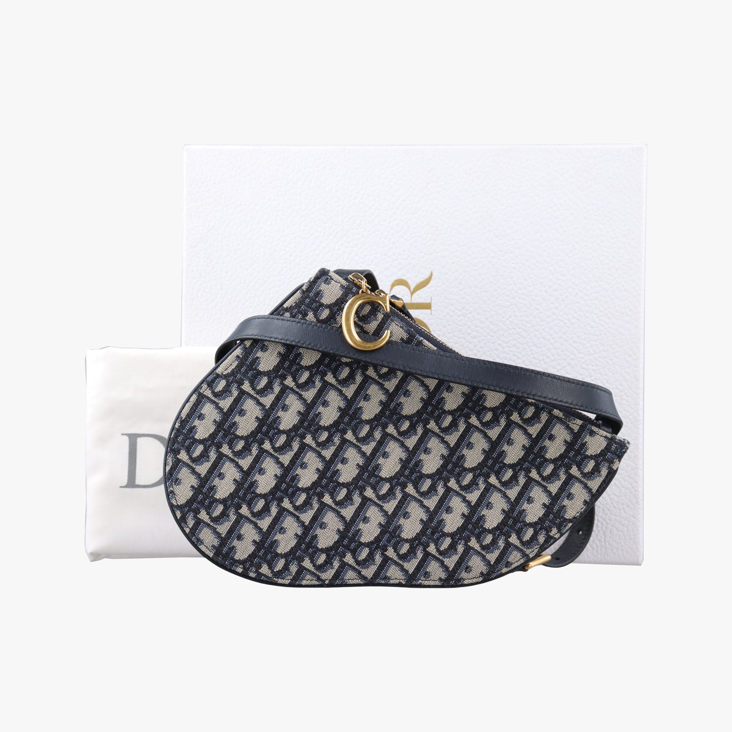 Pre-owned Christian Dior Saddle Navy Jacquard×Leather  shoulderbag | stylenewstar