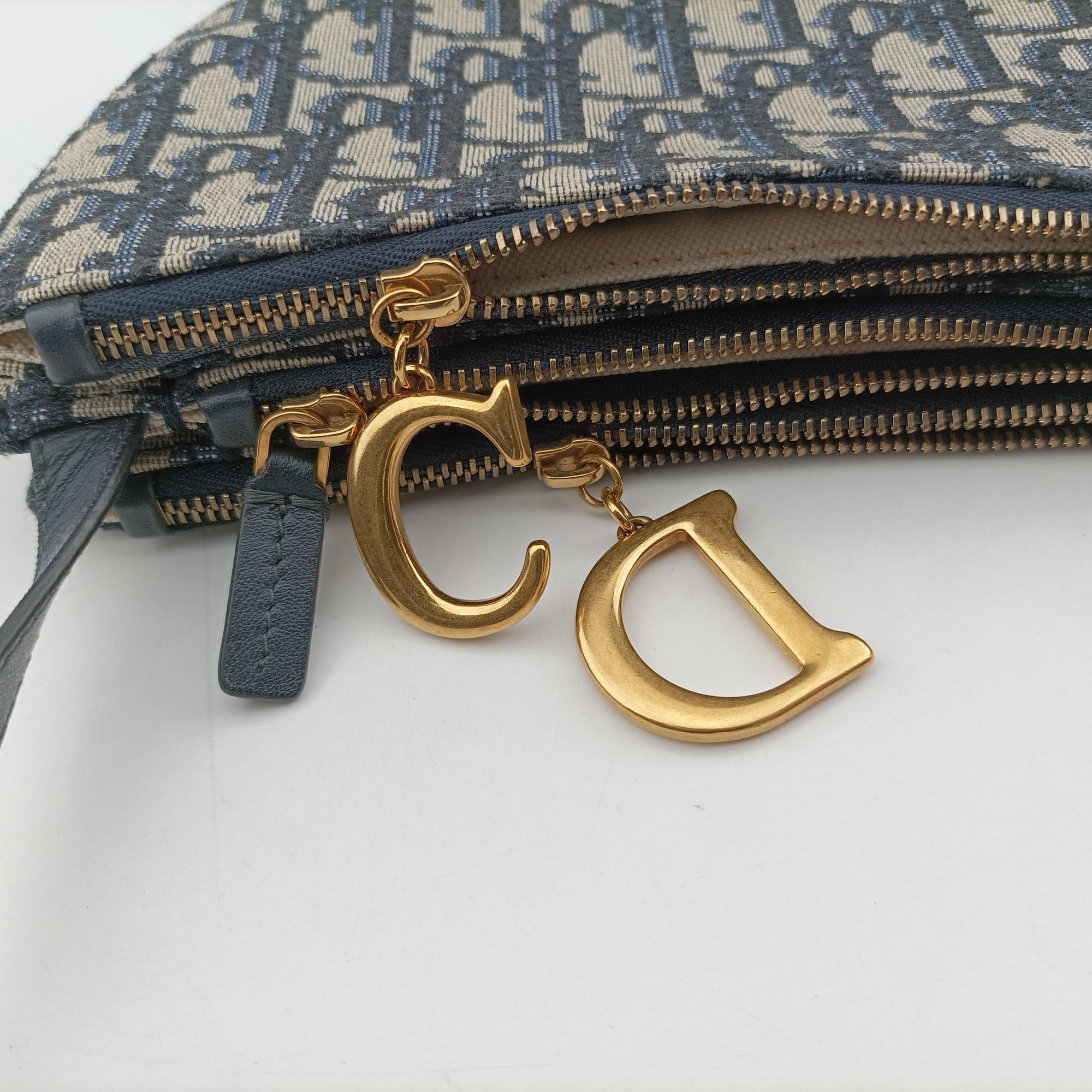 Pre-owned Christian Dior Saddle Navy Jacquard×Leather  shoulderbag | stylenewstar