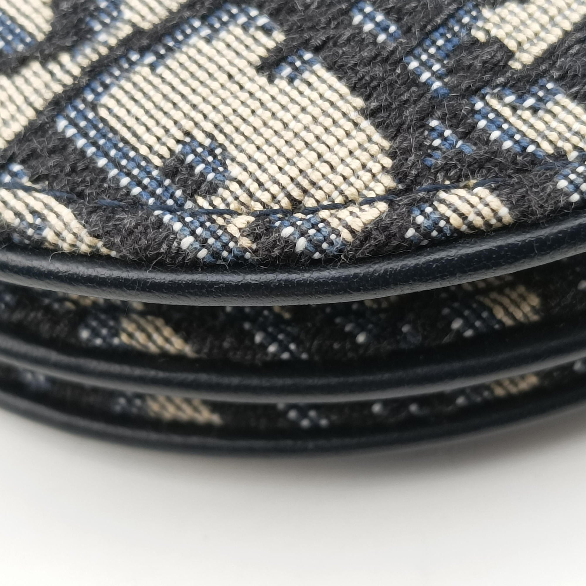 Pre-owned Christian Dior Saddle Navy Jacquard×Leather  shoulderbag | stylenewstar