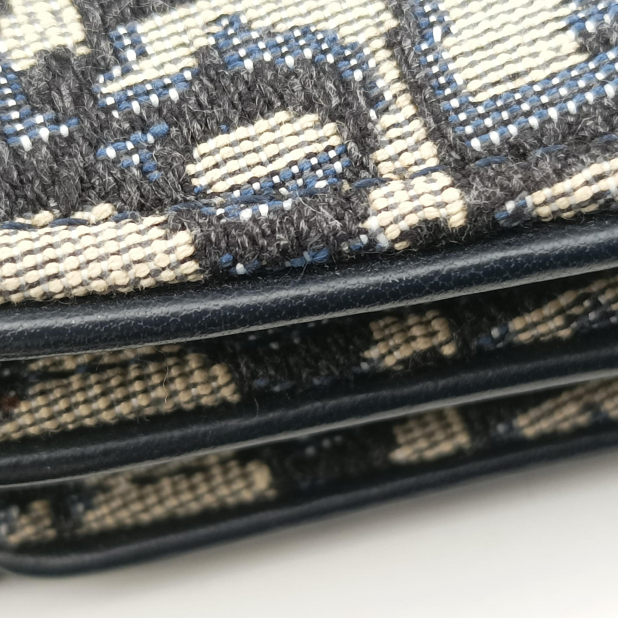 Pre-owned Christian Dior Saddle Navy Jacquard×Leather  shoulderbag | stylenewstar