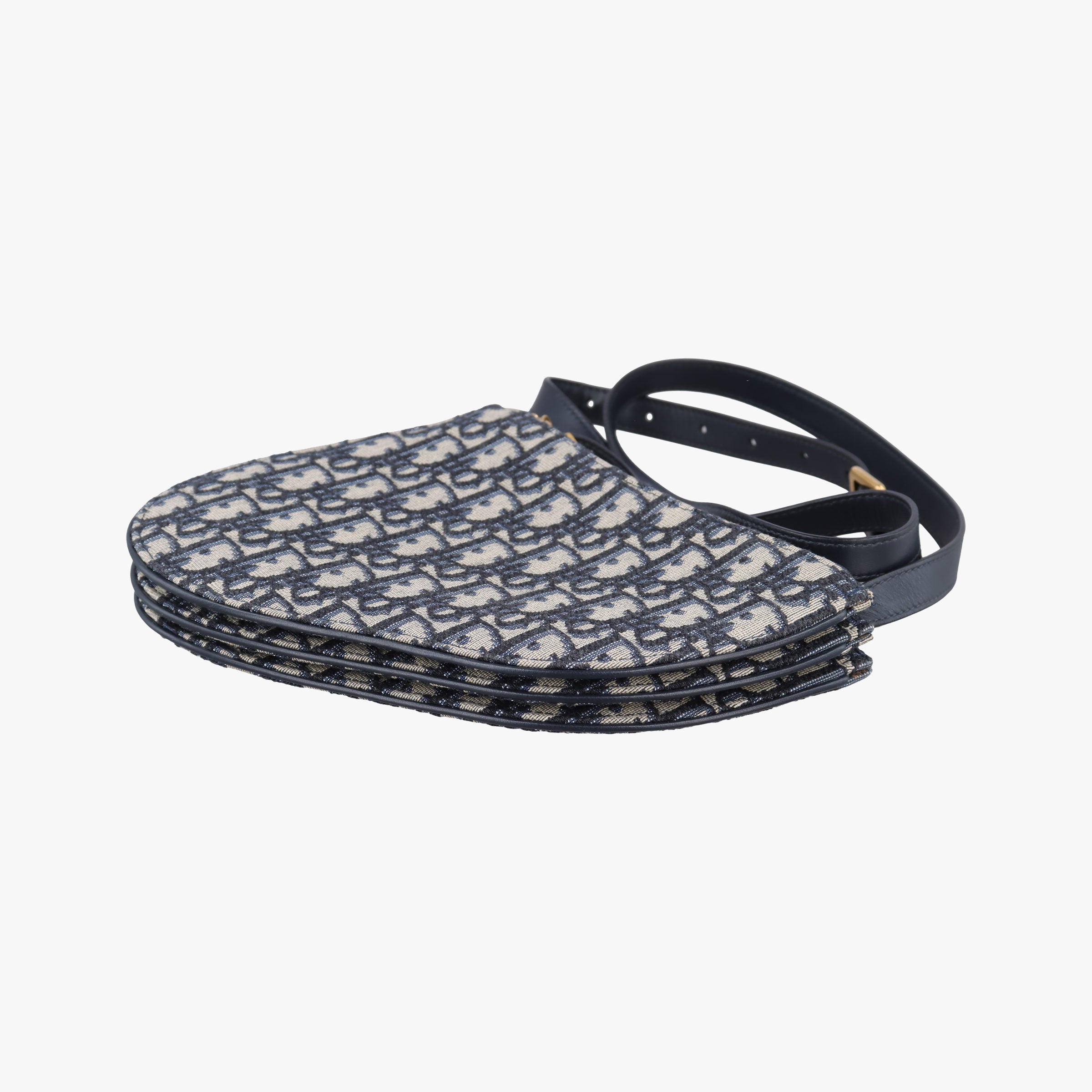 Pre-owned Christian Dior Saddle Navy Jacquard×Leather  shoulderbag | stylenewstar