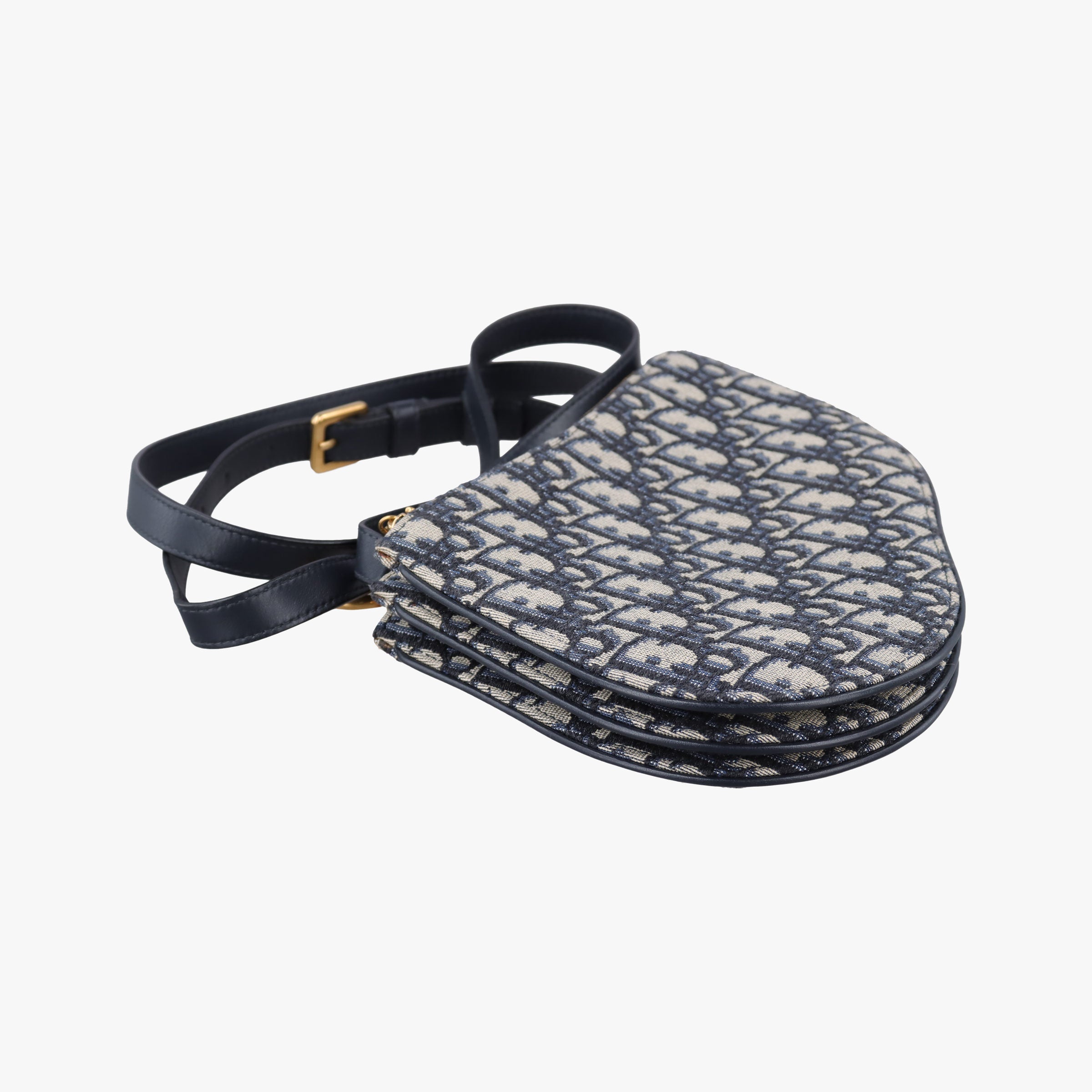 Pre-owned Christian Dior Saddle Navy Jacquard×Leather  shoulderbag | stylenewstar
