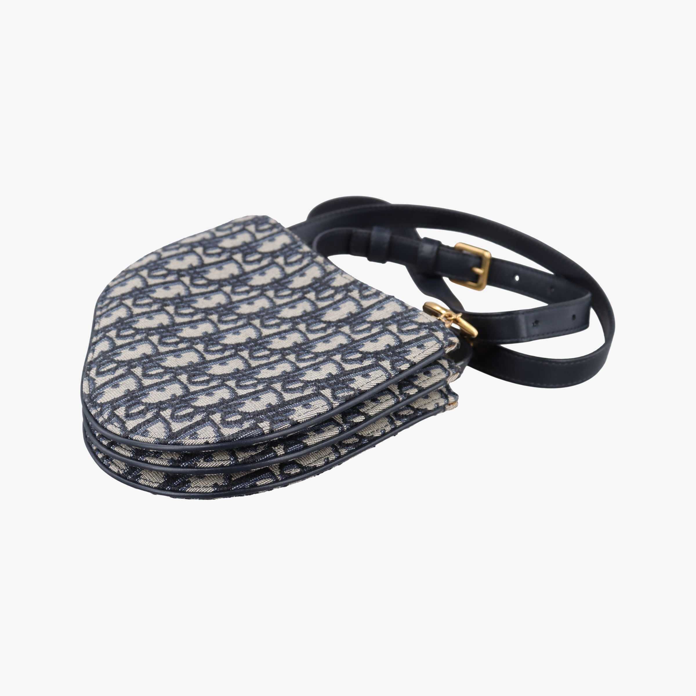 Pre-owned Christian Dior Saddle Navy Jacquard×Leather  shoulderbag | stylenewstar