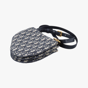 Pre-owned Christian Dior Saddle Navy Jacquard×Leather  shoulderbag | stylenewstar