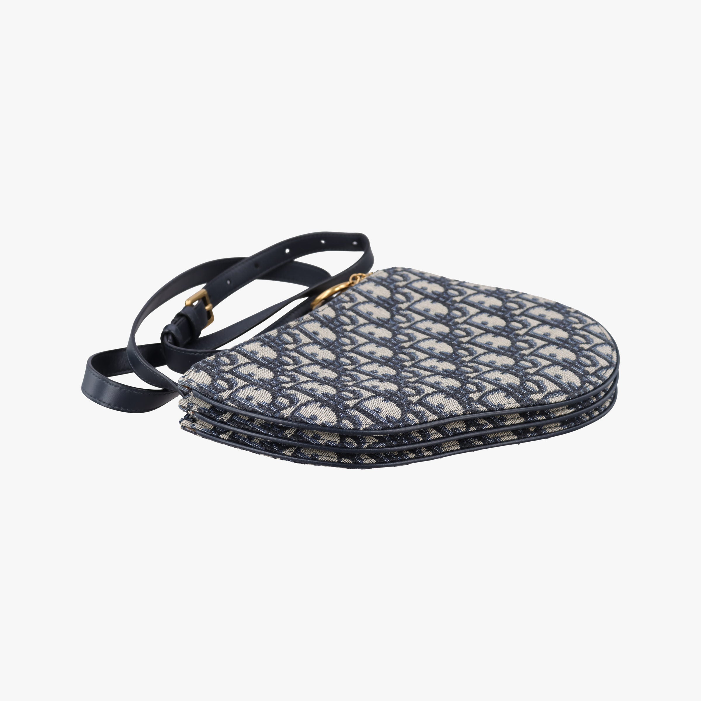 Pre-owned Christian Dior Saddle Navy Jacquard×Leather  shoulderbag | stylenewstar