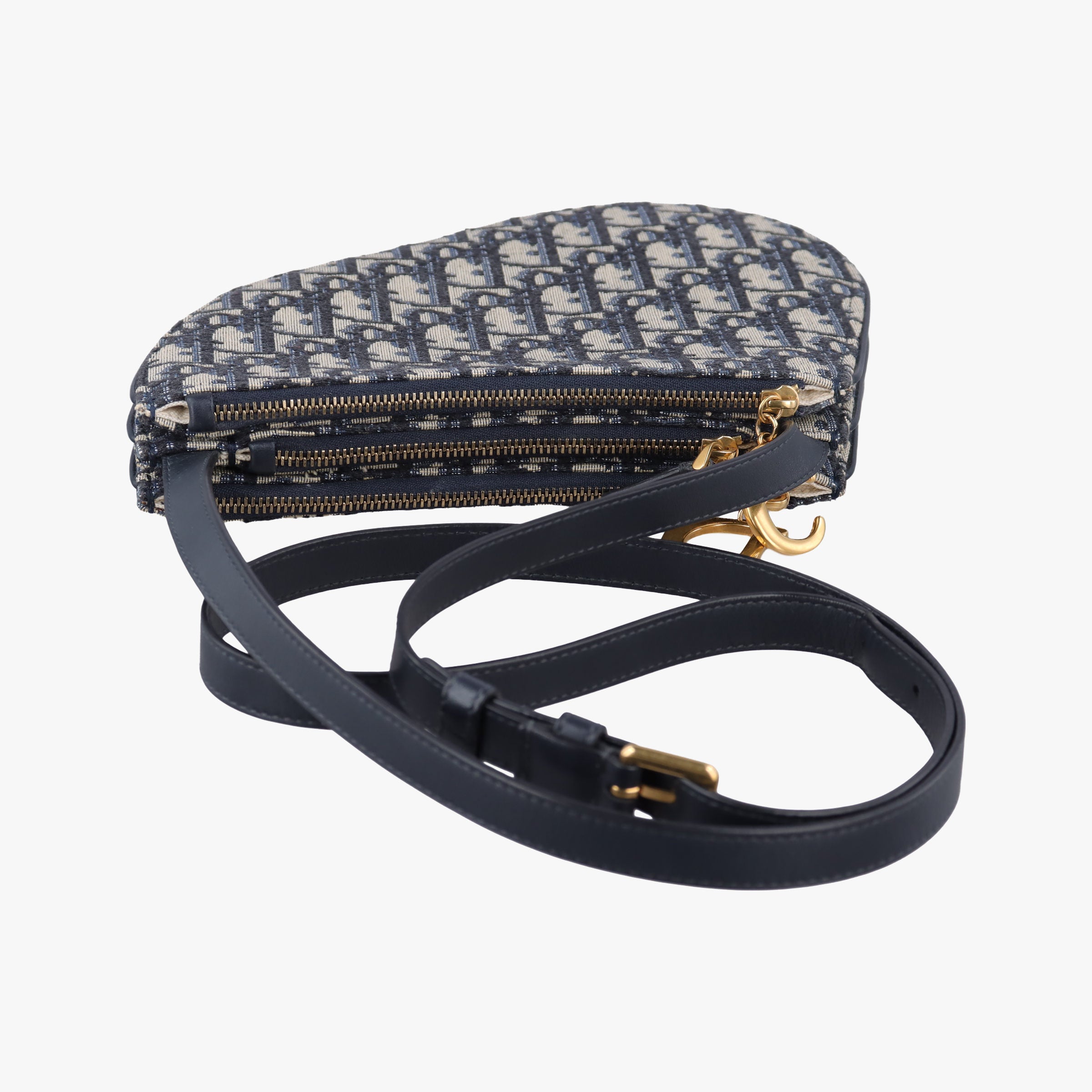 Pre-owned Christian Dior Saddle Navy Jacquard×Leather  shoulderbag | stylenewstar