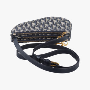Pre-owned Christian Dior Saddle Navy Jacquard×Leather  shoulderbag | stylenewstar