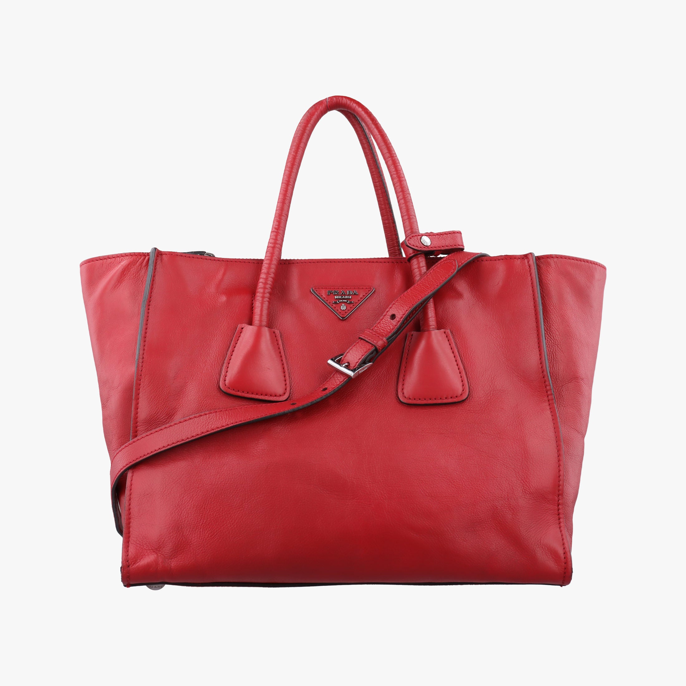 Pre-owned Prada Twin Pocket Winged Tote Red Leather BN2619 shoulderbag | stylenewstar