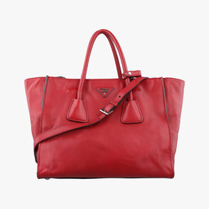 Pre-owned Prada Twin Pocket Winged Tote Red Leather BN2619 shoulderbag | stylenewstar