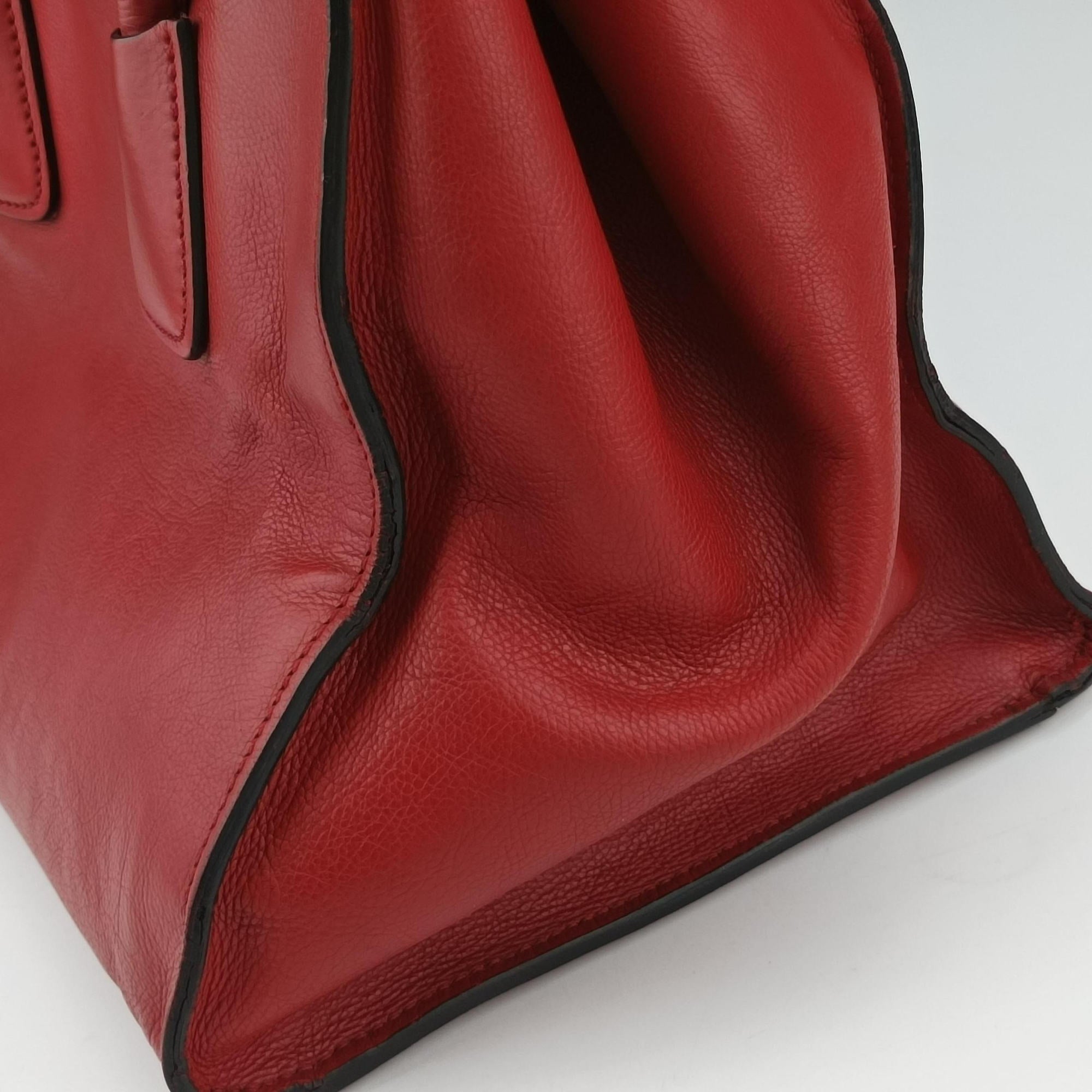 Pre-owned Prada Twin Pocket Winged Tote Red Leather BN2619 shoulderbag | stylenewstar