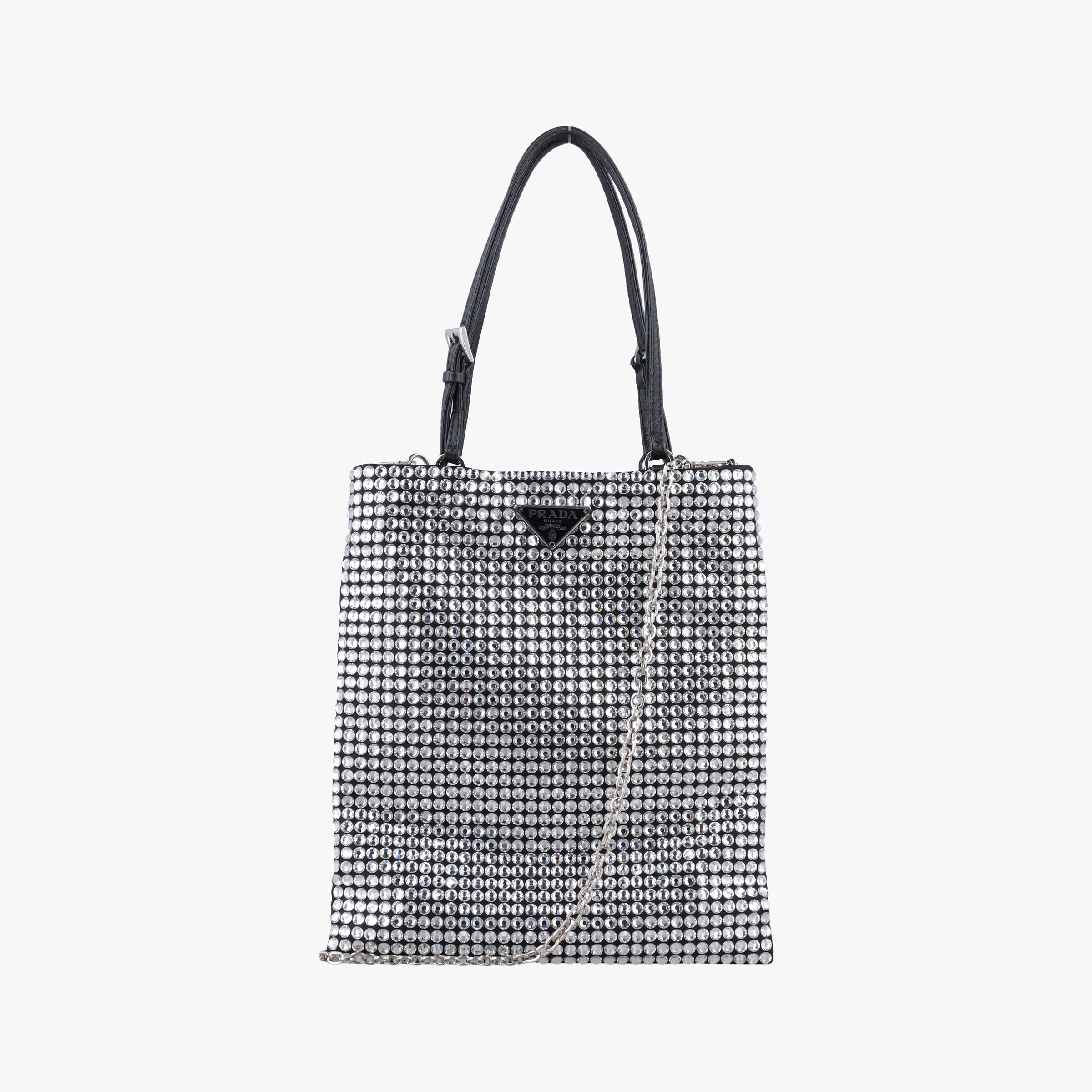 Pre-owned Prada Rosa Satin Crystal Mini Tote Black Rhinestone 1BA253 shoulderbag | stylenewstar