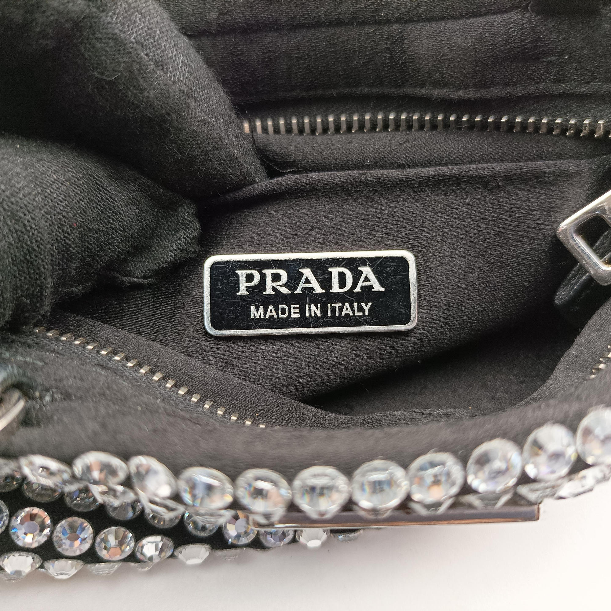 Pre-owned Prada Rosa Satin Crystal Mini Tote Black Rhinestone 1BA253 shoulderbag | stylenewstar