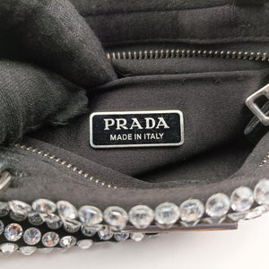 Pre-owned Prada Rosa Satin Crystal Mini Tote Black Rhinestone 1BA253 shoulderbag | stylenewstar