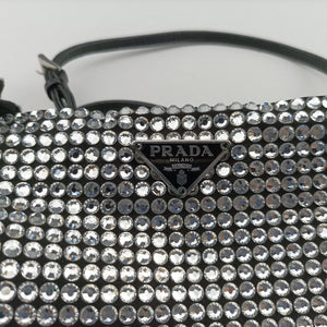 Pre-owned Prada Rosa Satin Crystal Mini Tote Black Rhinestone 1BA253 shoulderbag | stylenewstar