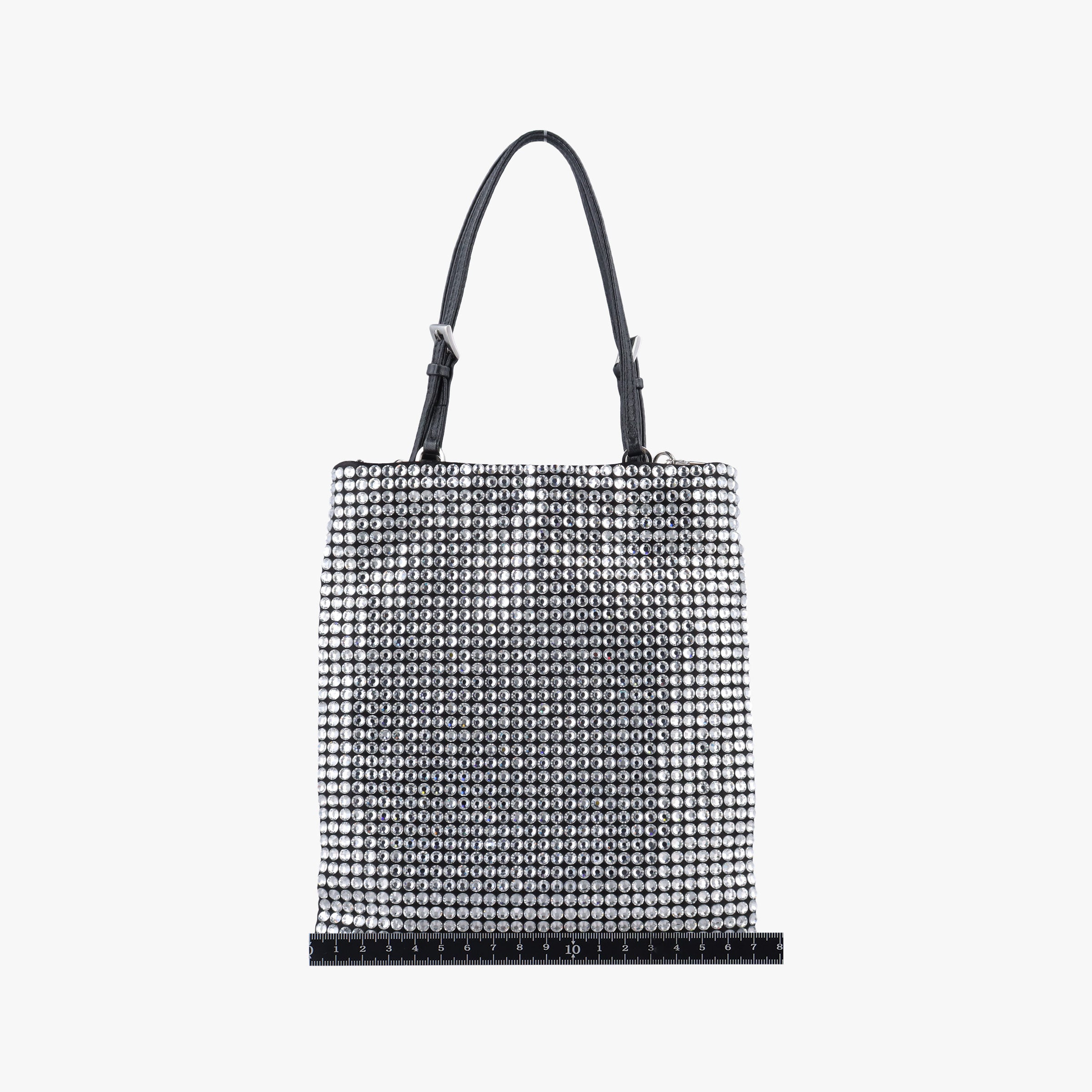 Pre-owned Prada Rosa Satin Crystal Mini Tote Black Rhinestone 1BA253 shoulderbag | stylenewstar