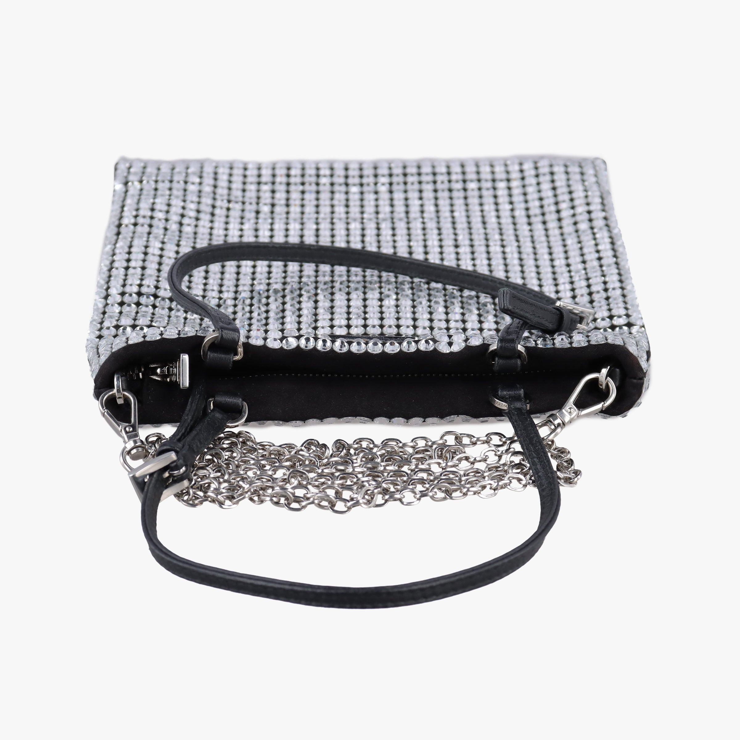 Pre-owned Prada Rosa Satin Crystal Mini Tote Black Rhinestone 1BA253 shoulderbag | stylenewstar