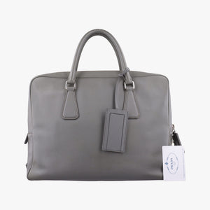 Pre-owned Prada Briefcase Grey SAFFIANO Leather VS305M handbag | stylenewstar