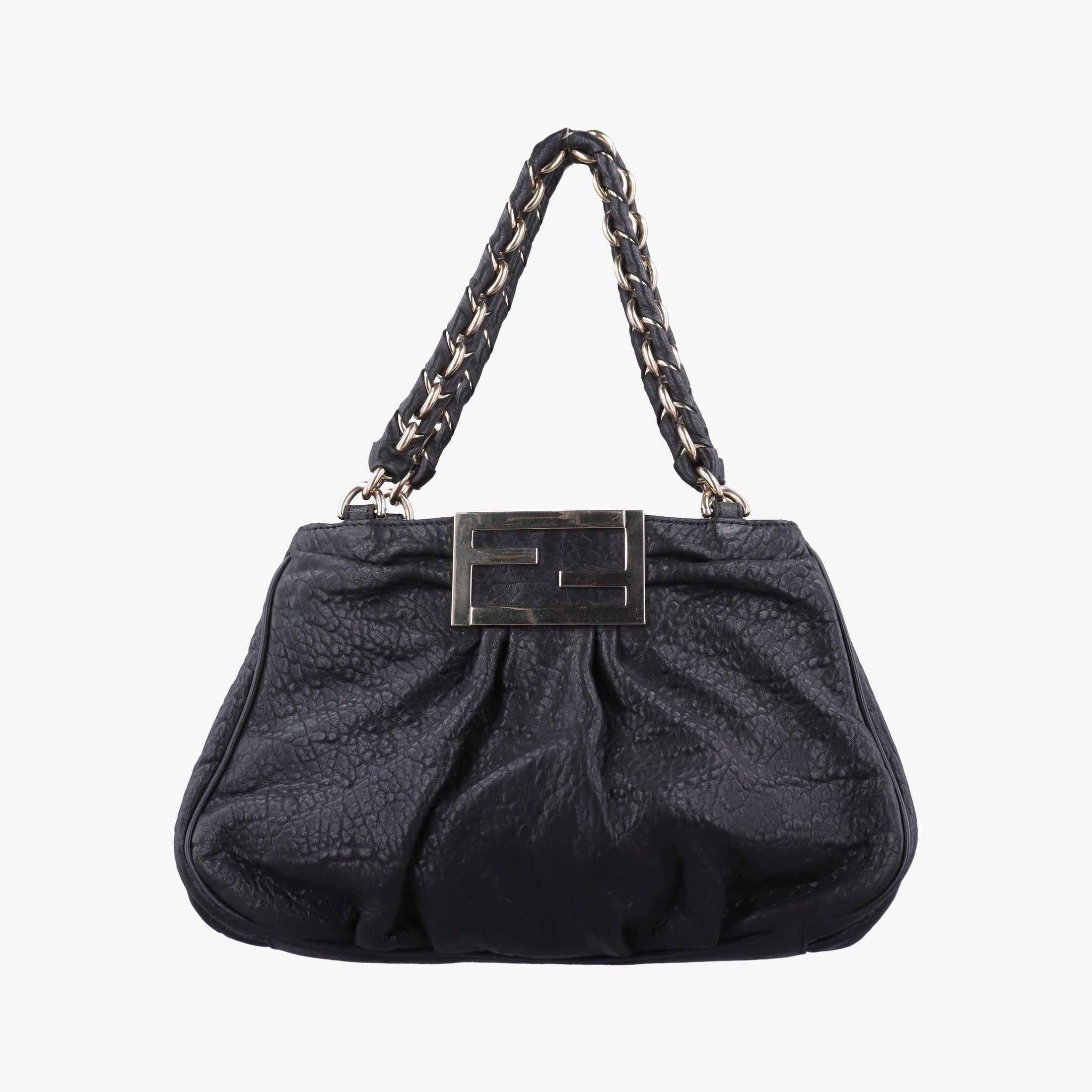 Pre-owned Fendi Mia Black Leather 8BR615 shoulderbag | stylenewstar