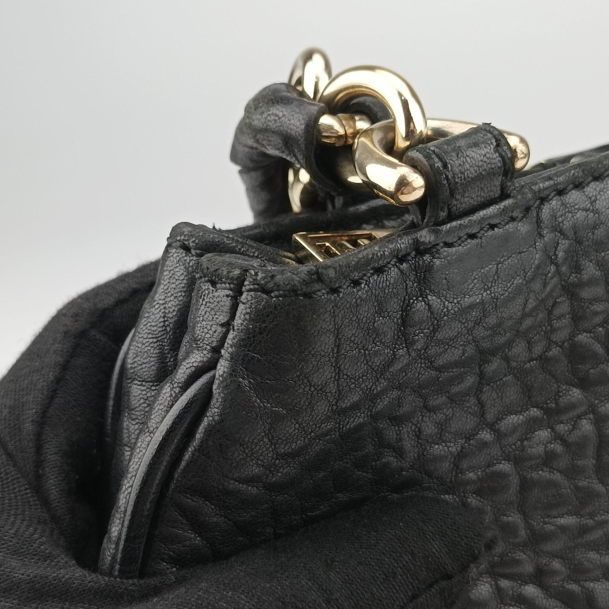 Pre-owned Fendi Mia Black Leather 8BR615 shoulderbag | stylenewstar