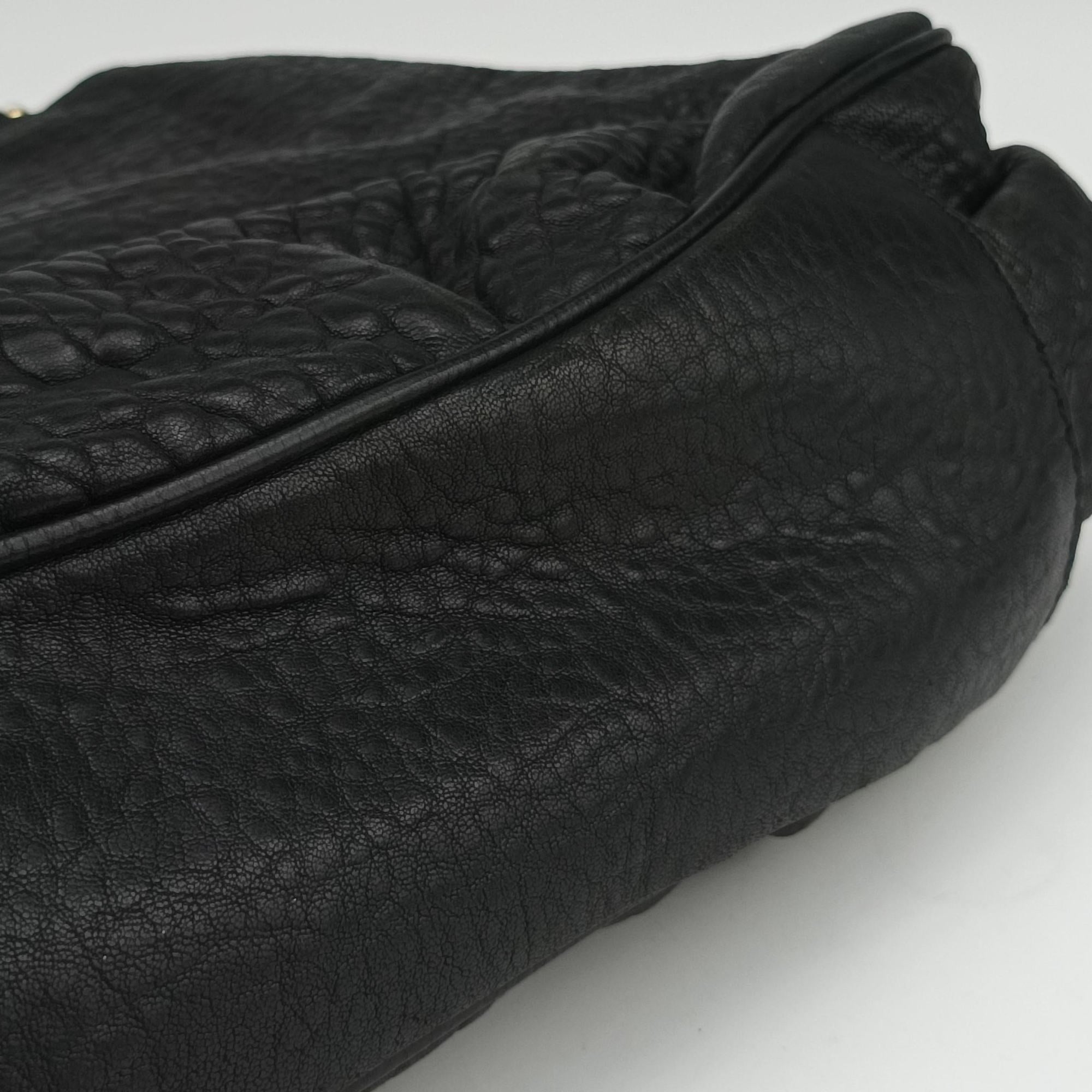 Pre-owned Fendi Mia Black Leather 8BR615 shoulderbag | stylenewstar