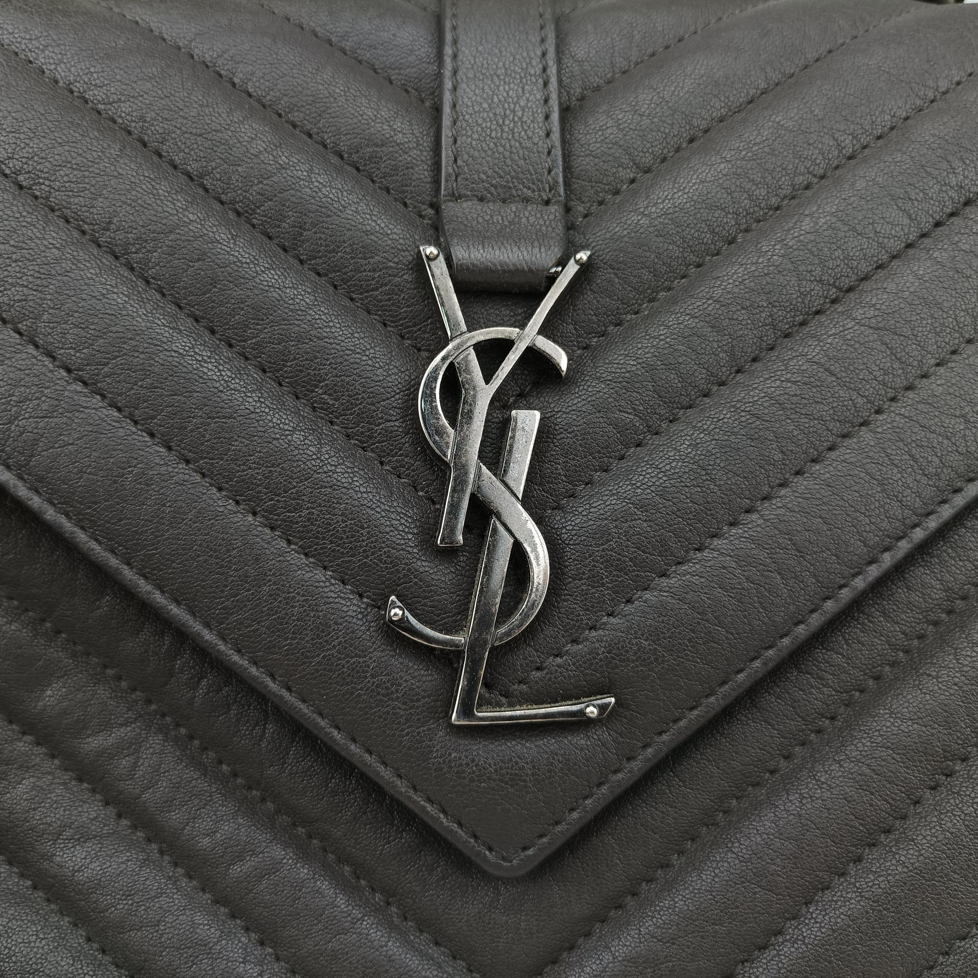 Pre-owned Yves Saint Laurent COLLEGE Grey Leather 487213 shoulderbag | stylenewstar