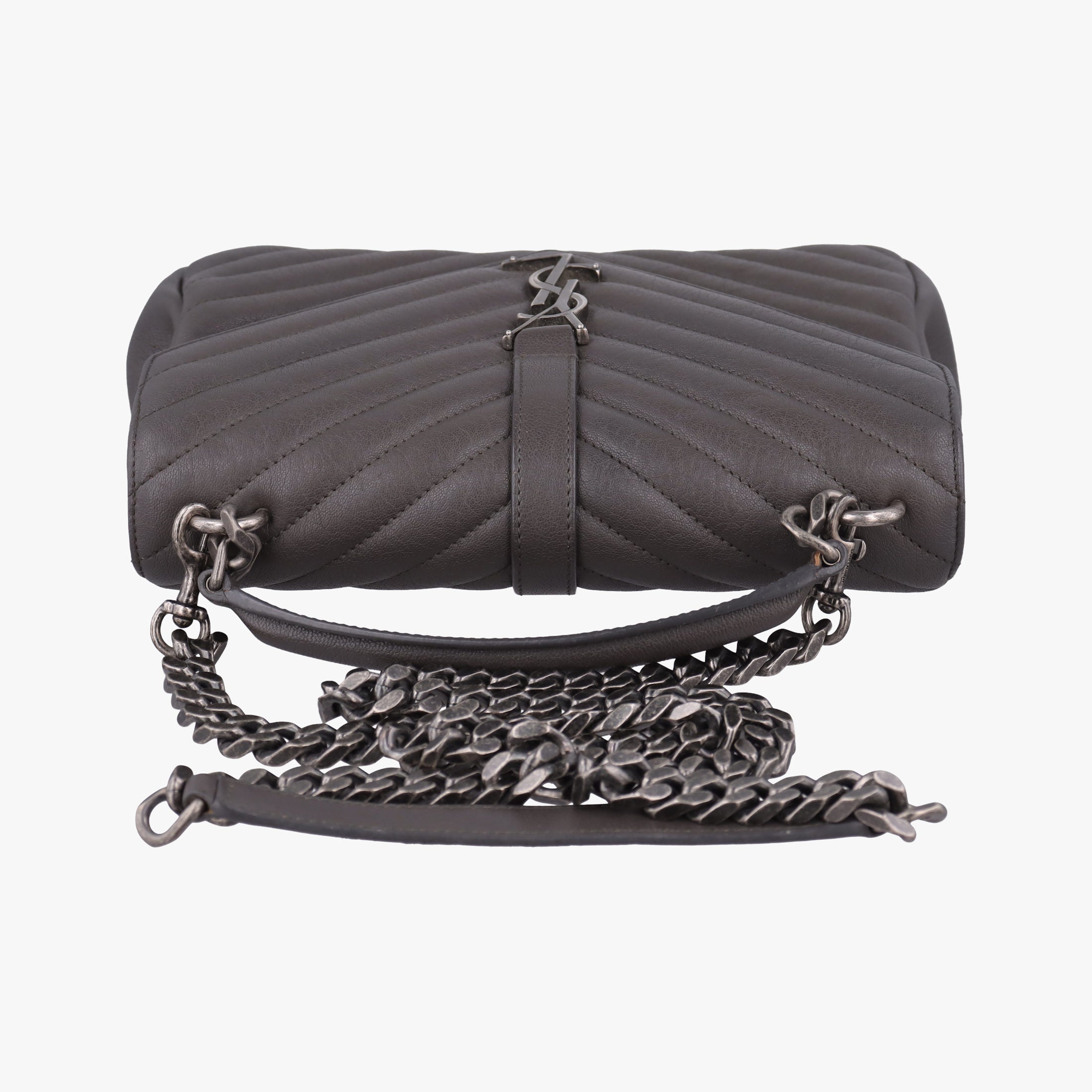 Pre-owned Yves Saint Laurent COLLEGE Grey Leather 487213 shoulderbag | stylenewstar