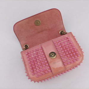Pre-owned Christian Louboutin Sweet Charity Scarabe Spike Pink Patent  shoulderbag | stylenewstar