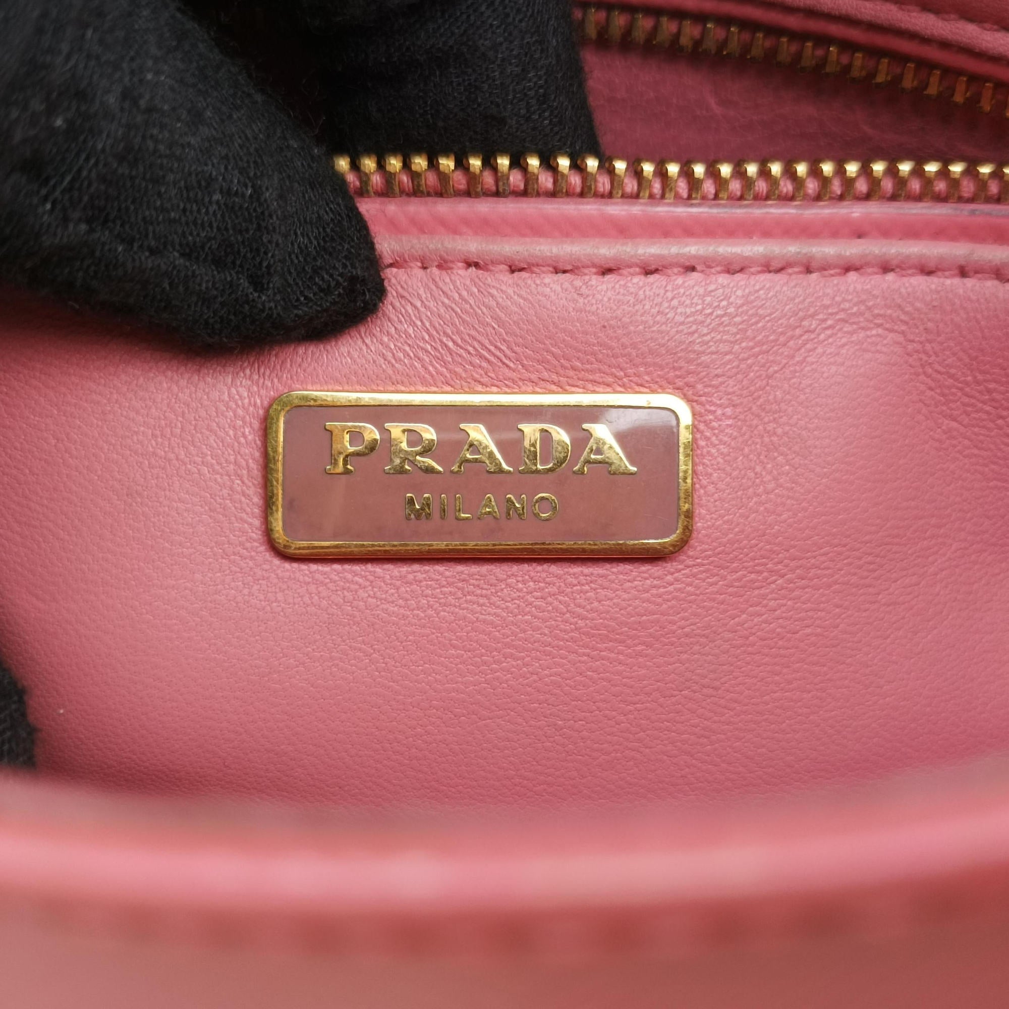 Pre-owned Prada lock Fuoco Sound Top Handle Pink orange SAFFIANO Leather BT0963 shoulderbag | stylenewstar