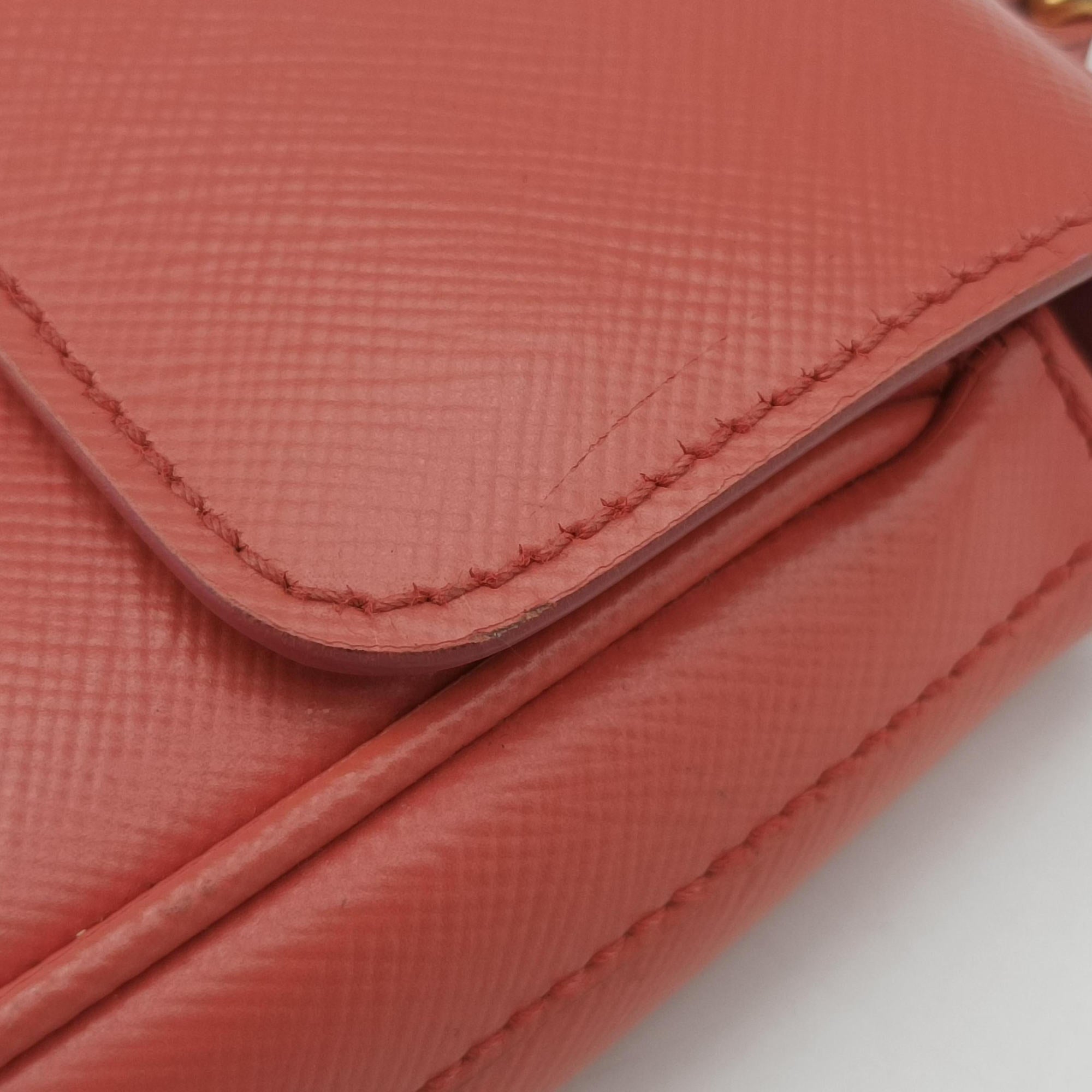 Pre-owned Prada lock Fuoco Sound Top Handle Pink orange SAFFIANO Leather BT0963 shoulderbag | stylenewstar