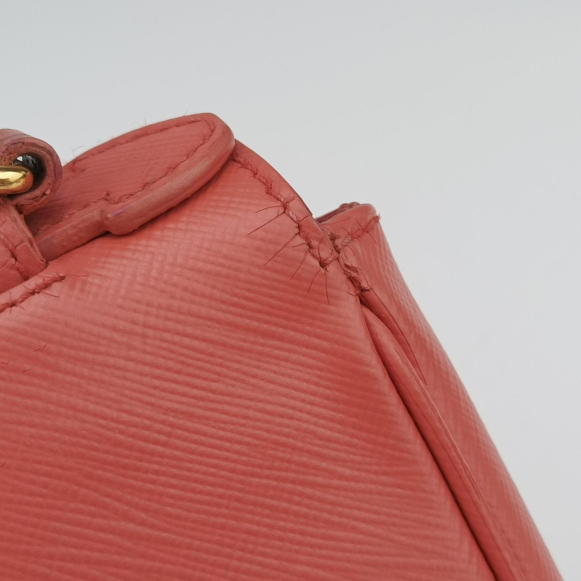 Pre-owned Prada lock Fuoco Sound Top Handle Pink orange SAFFIANO Leather BT0963 shoulderbag | stylenewstar