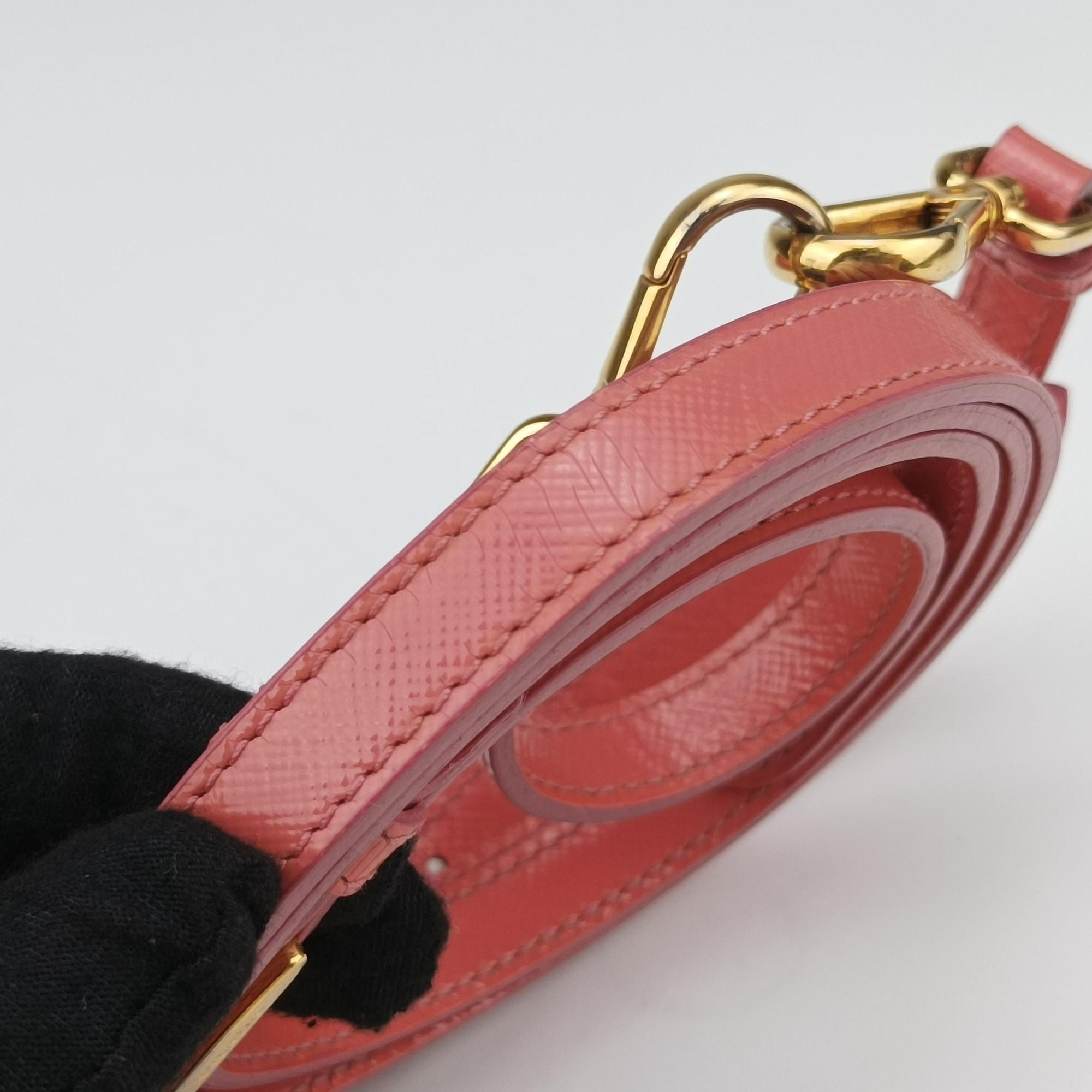Pre-owned Prada lock Fuoco Sound Top Handle Pink orange SAFFIANO Leather BT0963 shoulderbag | stylenewstar