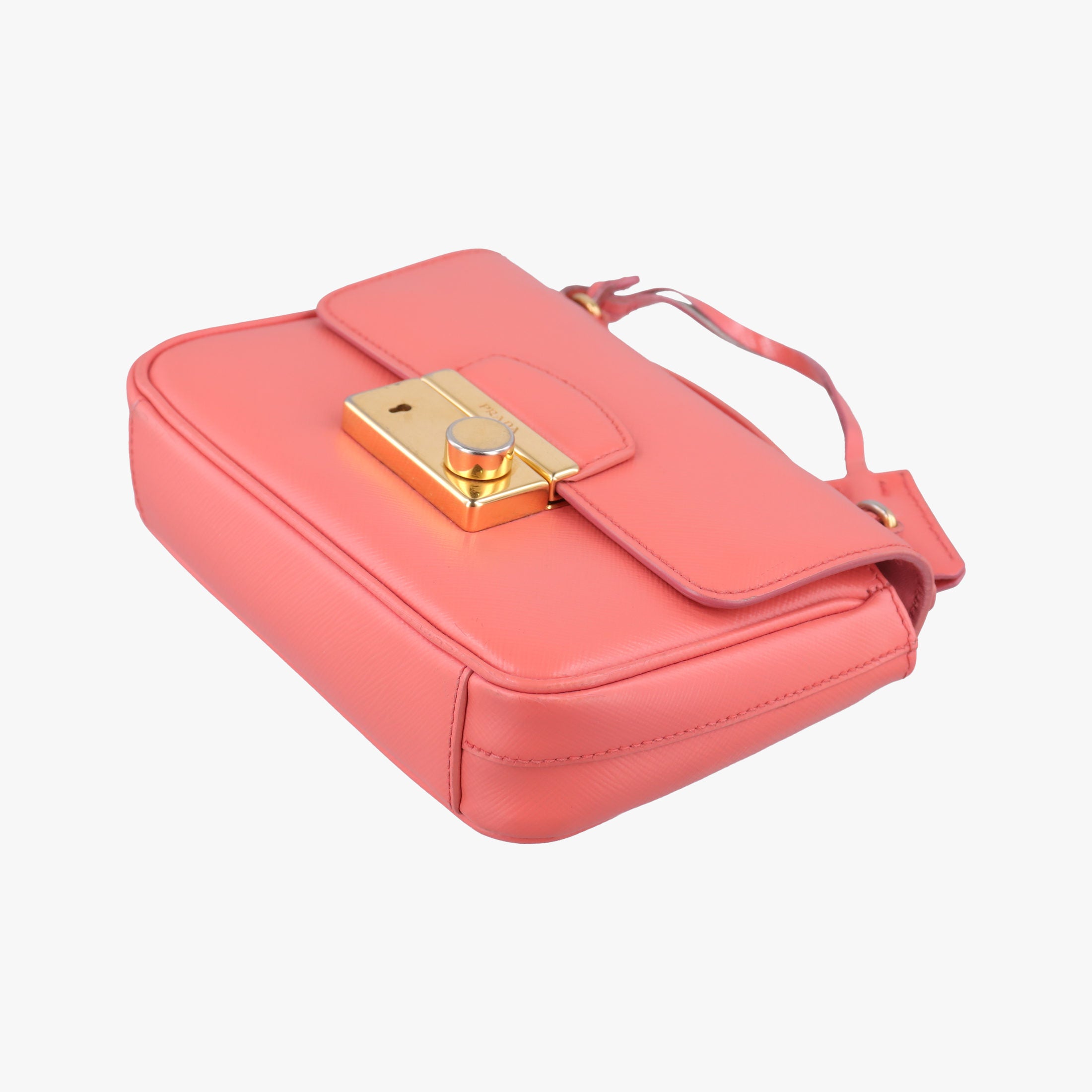 Pre-owned Prada lock Fuoco Sound Top Handle Pink orange SAFFIANO Leather BT0963 shoulderbag | stylenewstar