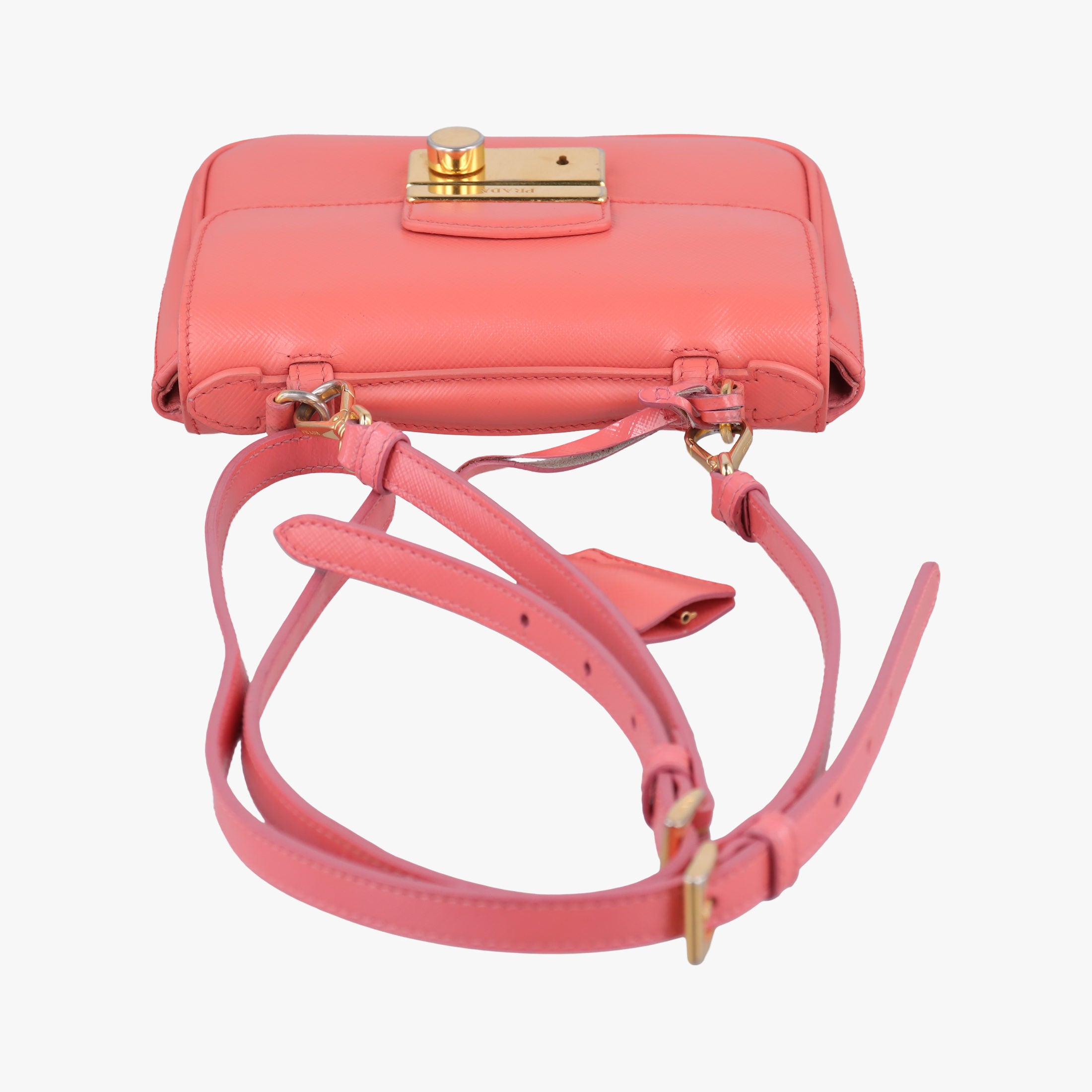Pre-owned Prada lock Fuoco Sound Top Handle Pink orange SAFFIANO Leather BT0963 shoulderbag | stylenewstar