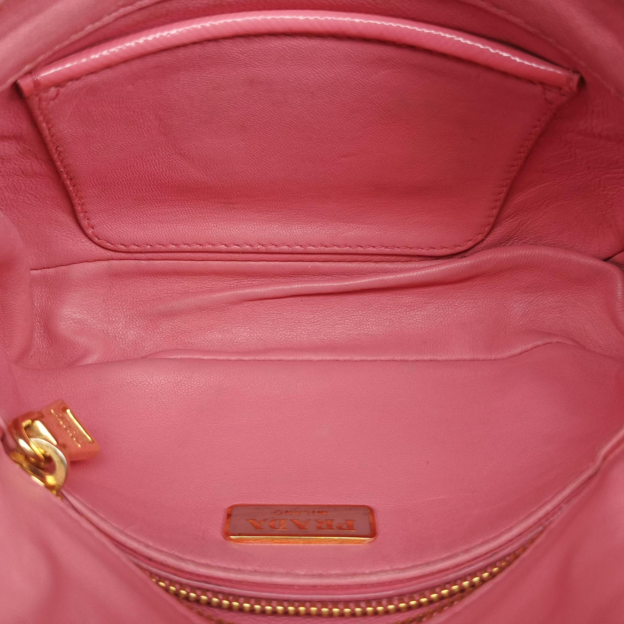 Pre-owned Prada lock Fuoco Sound Top Handle Pink orange SAFFIANO Leather BT0963 shoulderbag | stylenewstar