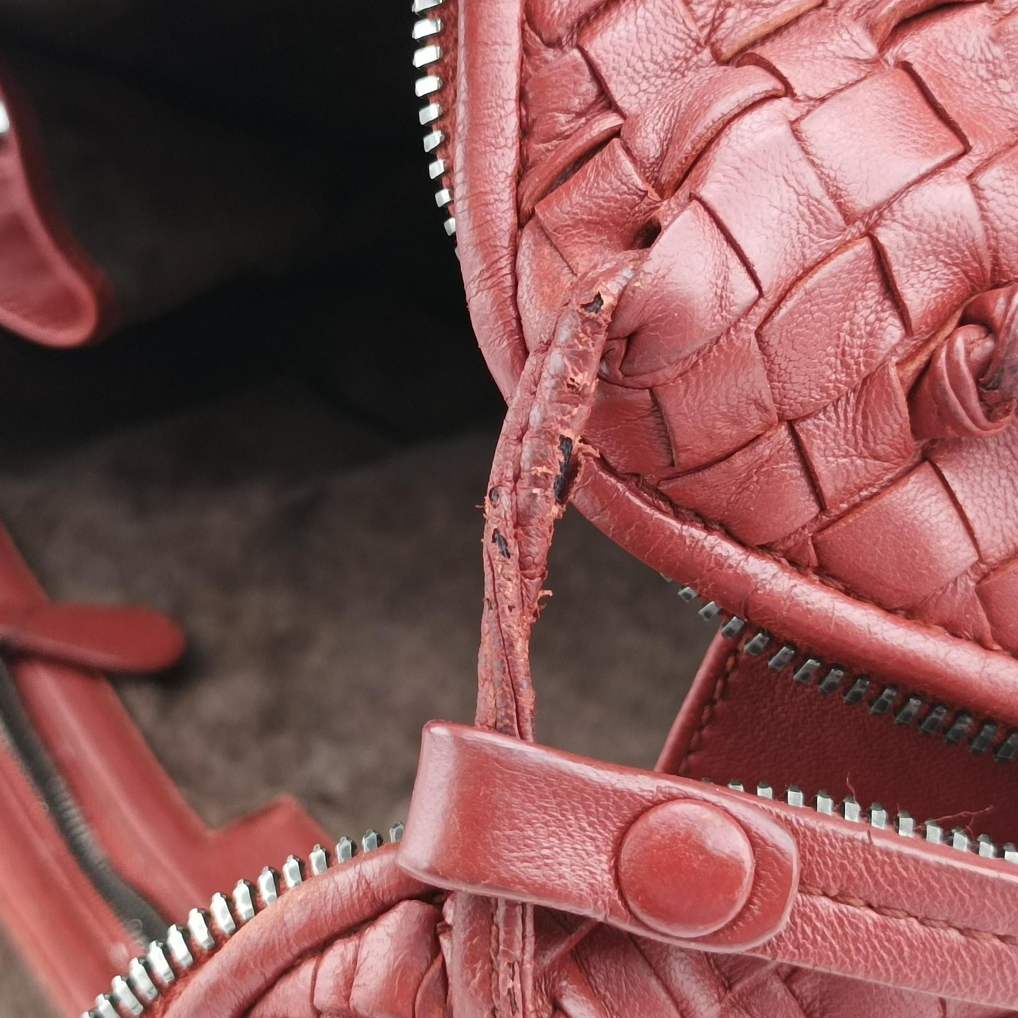 Pre-owned Bottega Veneta NODINI Intrecciato Red lambskin  shoulderbag | stylenewstar