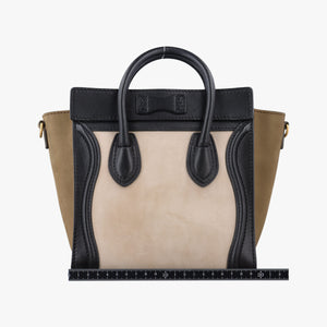 Pre-owned Celine Luggage Mini Shopper Beige×Black×brown Suede × leather  handbag | stylenewstar