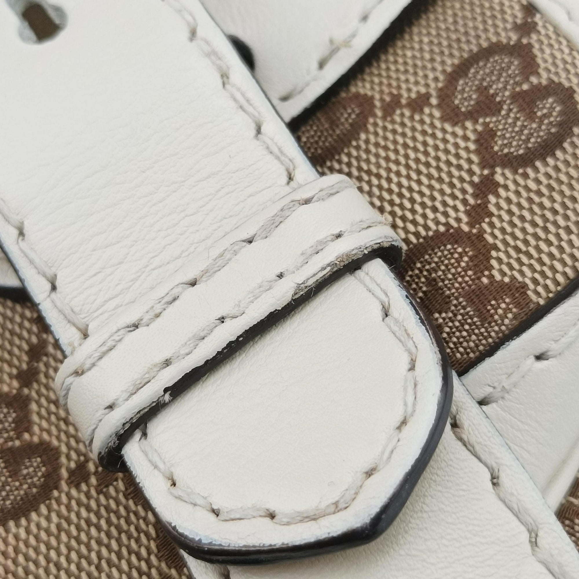 Pre-owned Gucci GG Running White×Brown canvas×leather 247183 handbag | stylenewstar