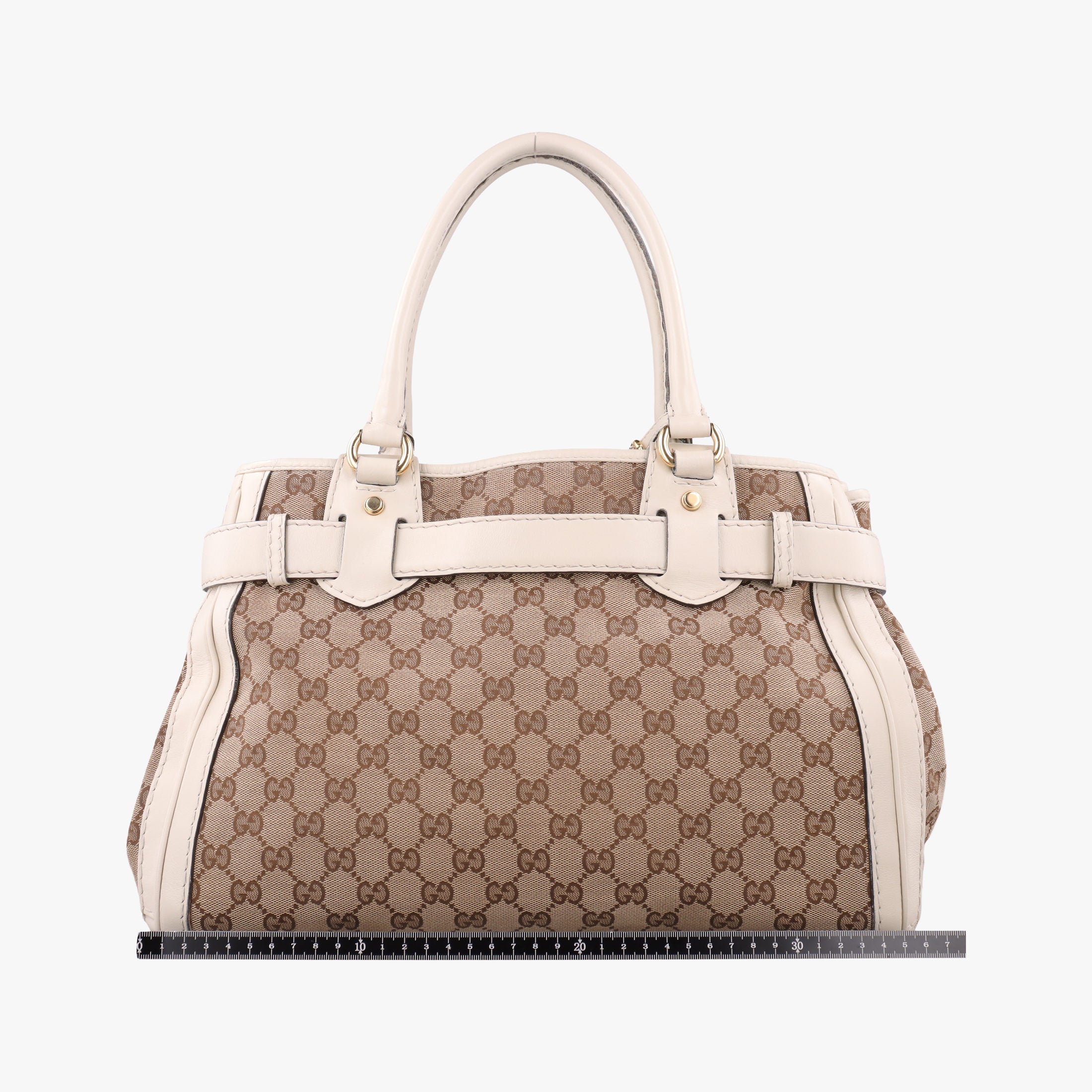 Pre-owned Gucci GG Running White×Brown canvas×leather 247183 handbag | stylenewstar