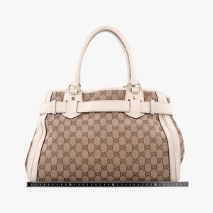 Pre-owned Gucci GG Running White×Brown canvas×leather 247183 handbag | stylenewstar