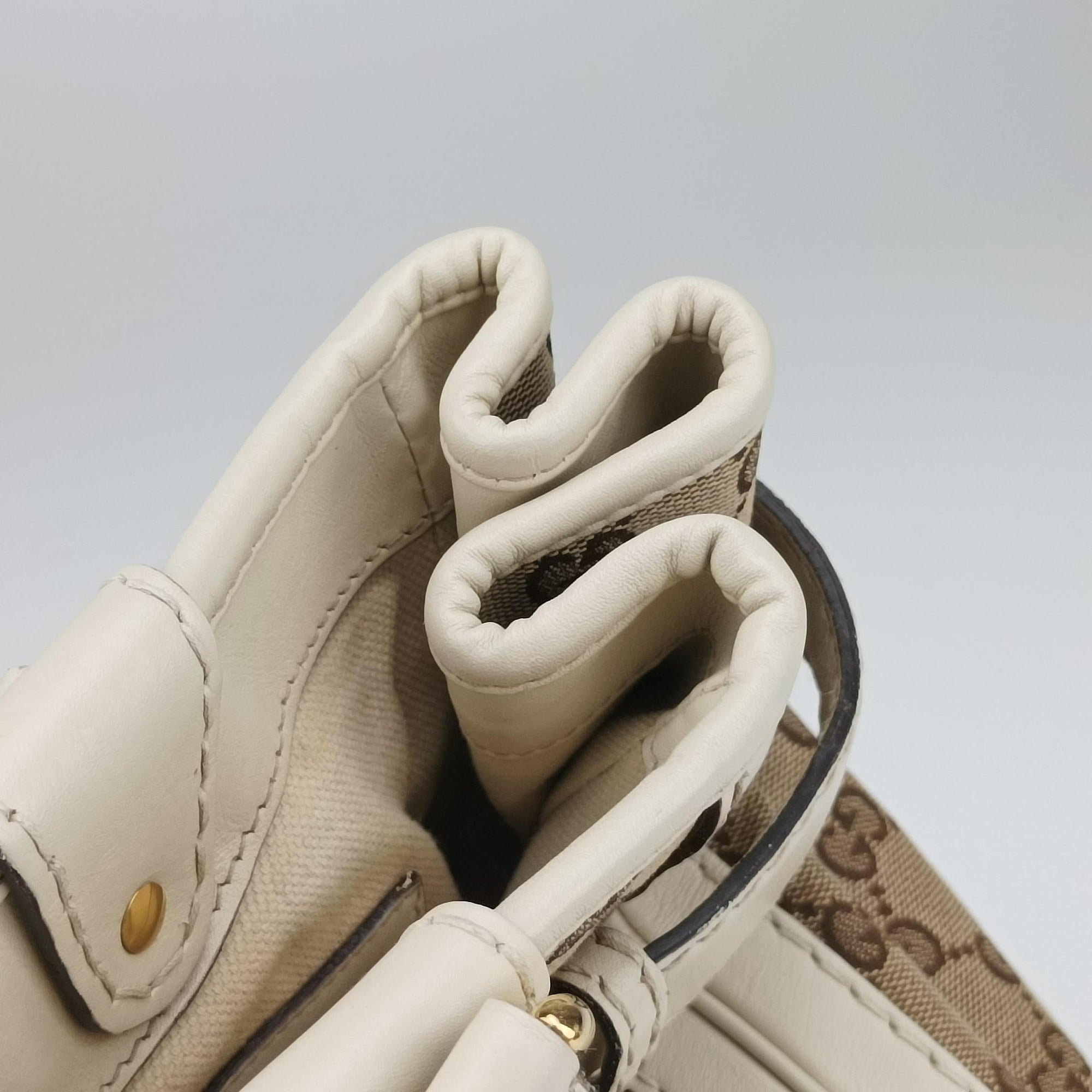 Pre-owned Gucci GG Running White×Brown canvas×leather 247183 handbag | stylenewstar