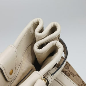 Pre-owned Gucci GG Running White×Brown canvas×leather 247183 handbag | stylenewstar