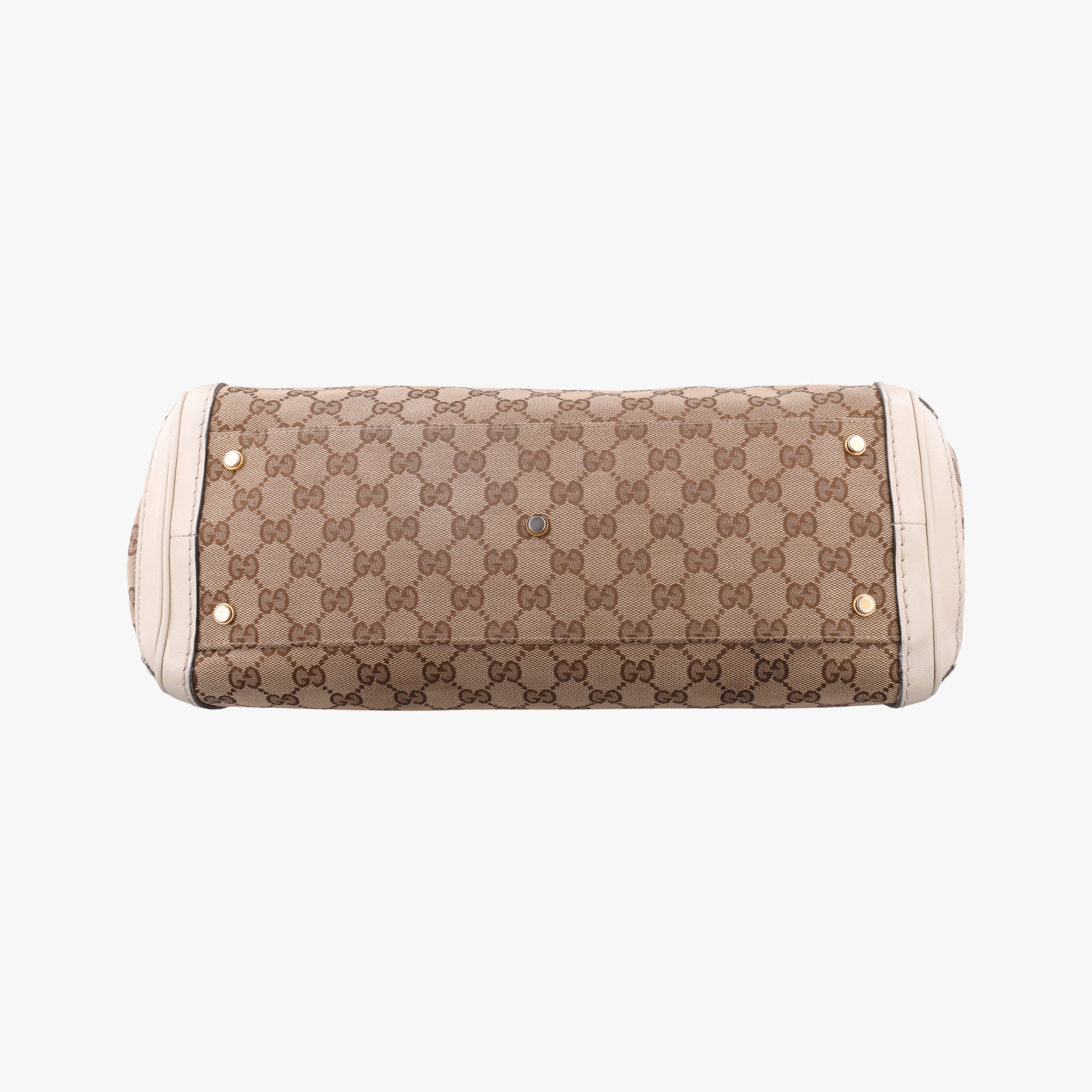 Pre-owned Gucci GG Running White×Brown canvas×leather 247183 handbag | stylenewstar