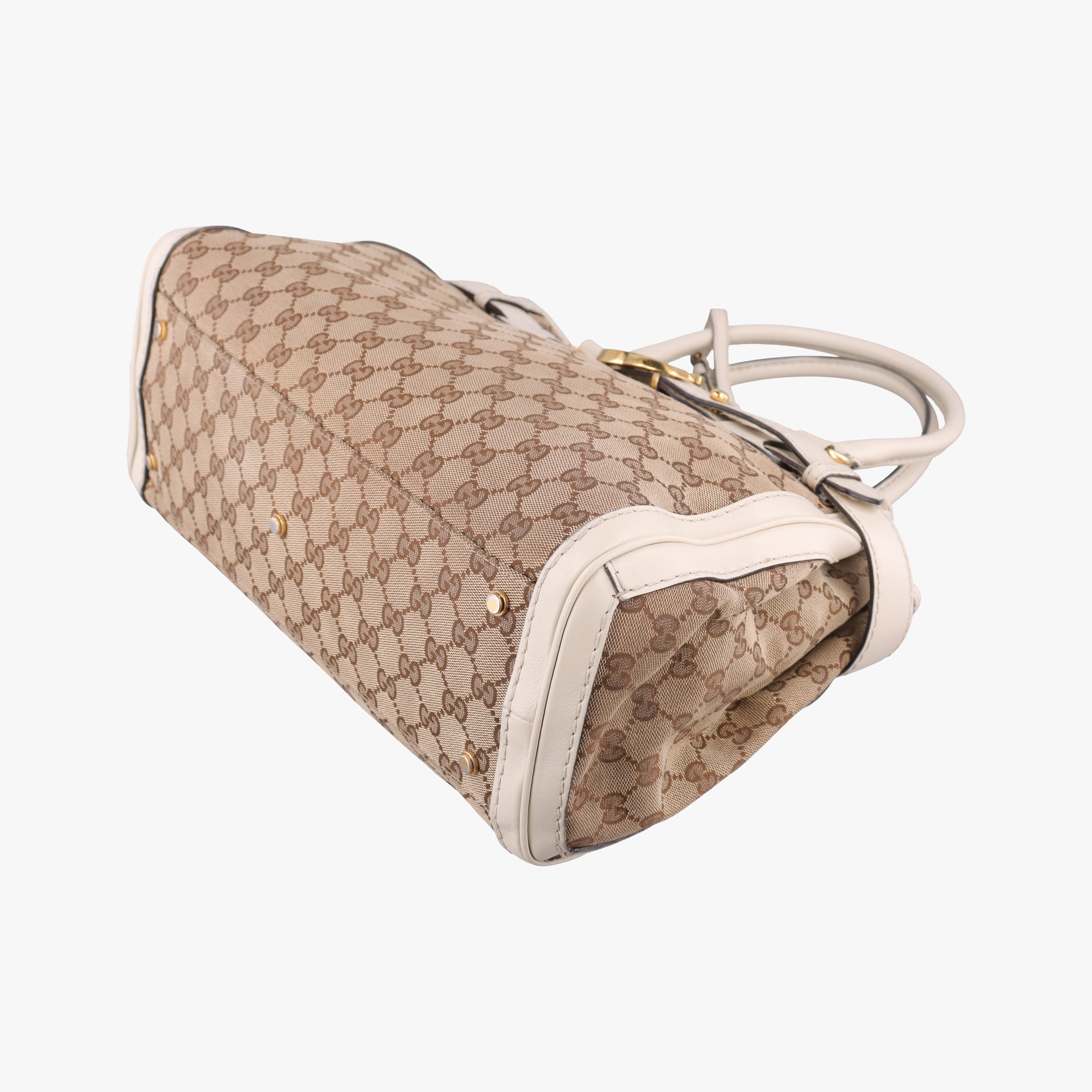 Pre-owned Gucci GG Running White×Brown canvas×leather 247183 handbag | stylenewstar