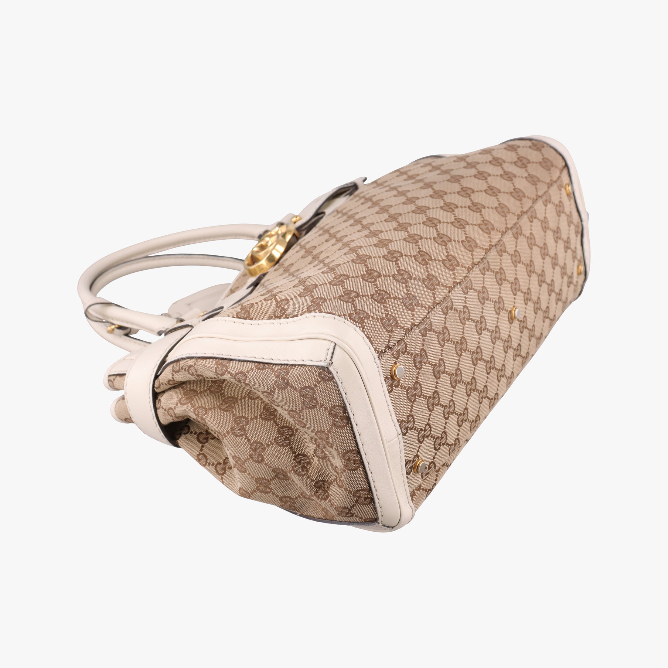 Pre-owned Gucci GG Running White×Brown canvas×leather 247183 handbag | stylenewstar